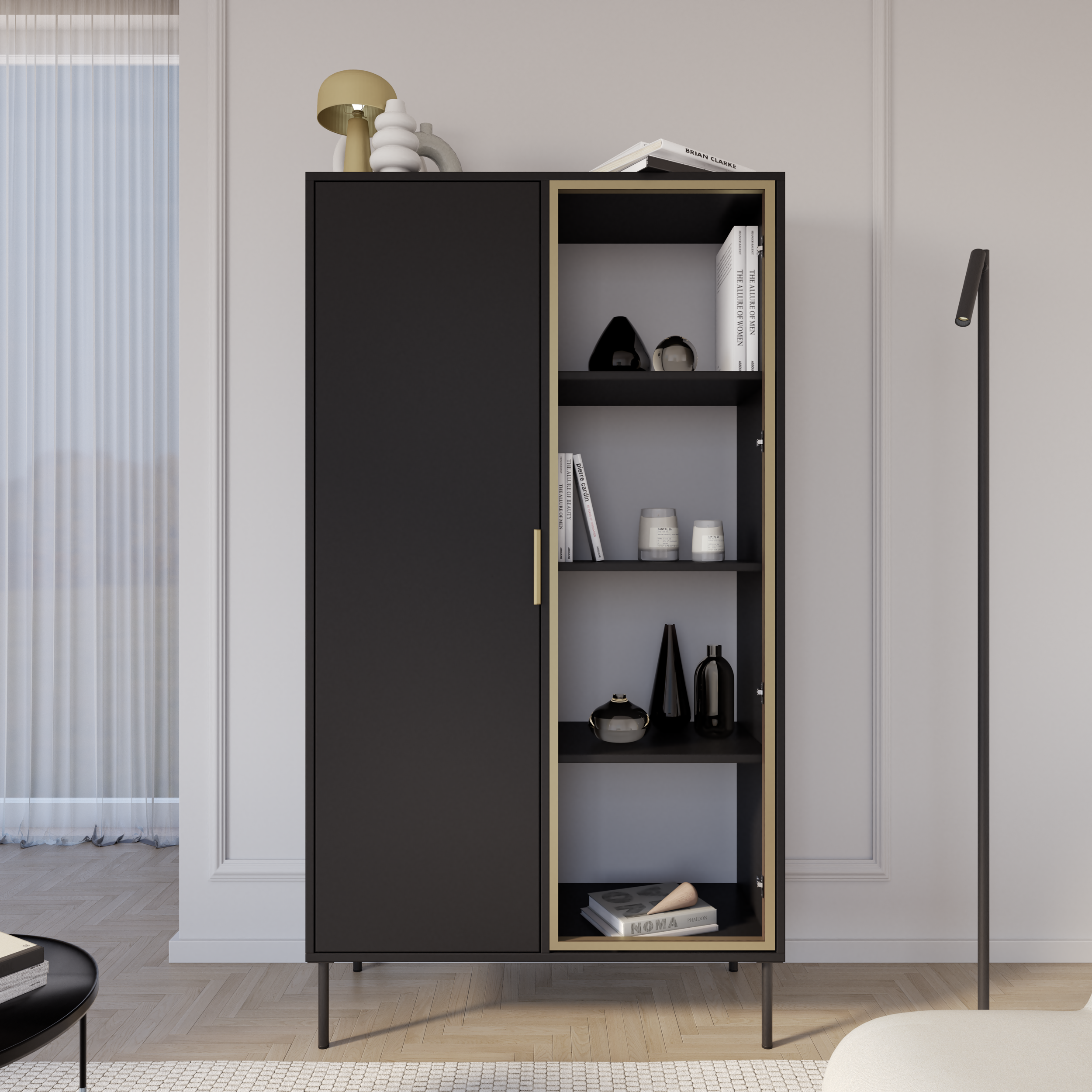 Zweiflügeliger Vena-Schrank mit Glasfront 90 cm, schwarz