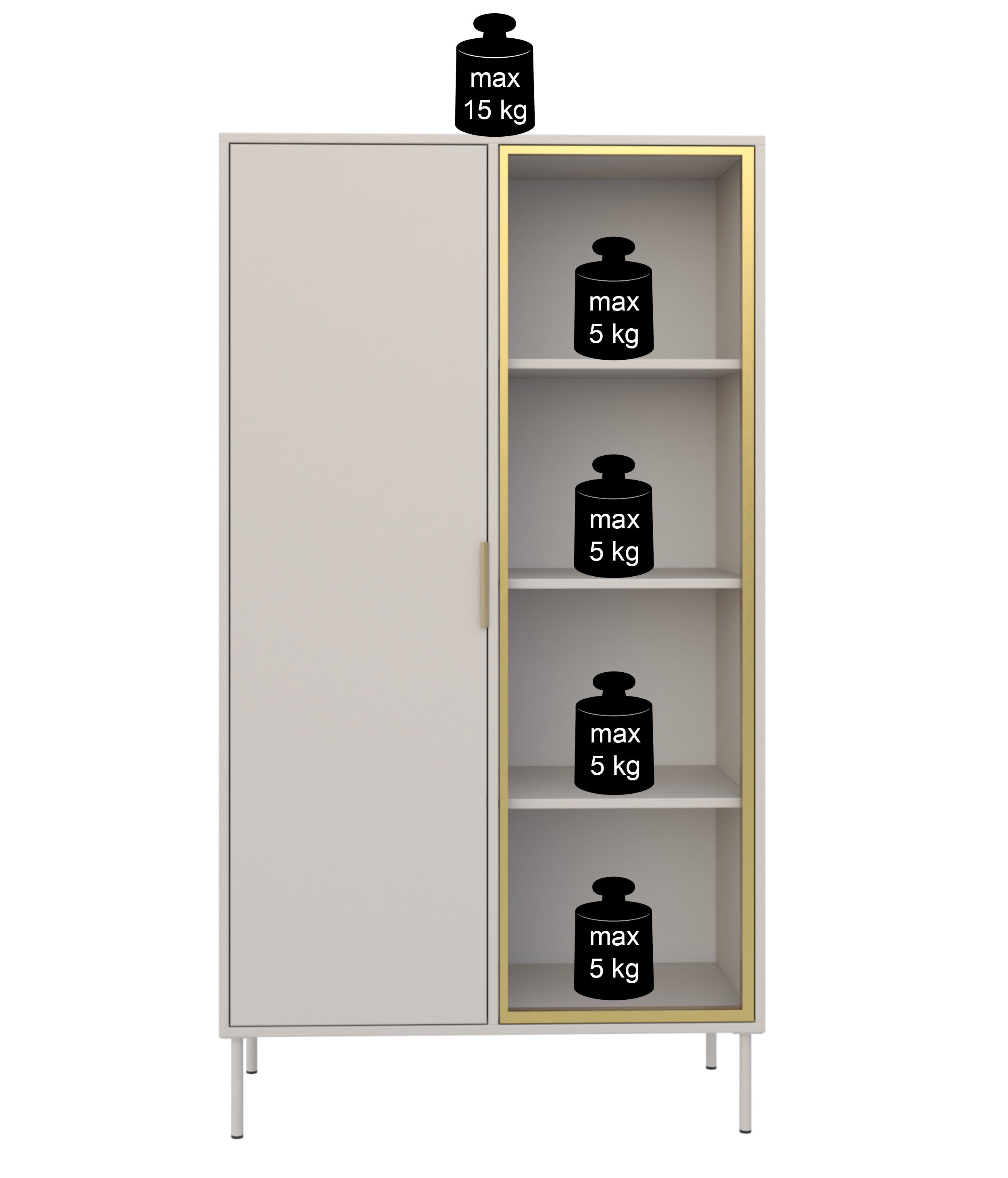 Zweiflügeliger Vena-Schrank mit 90 cm kaschmirfarbenem Glasfrontpanel