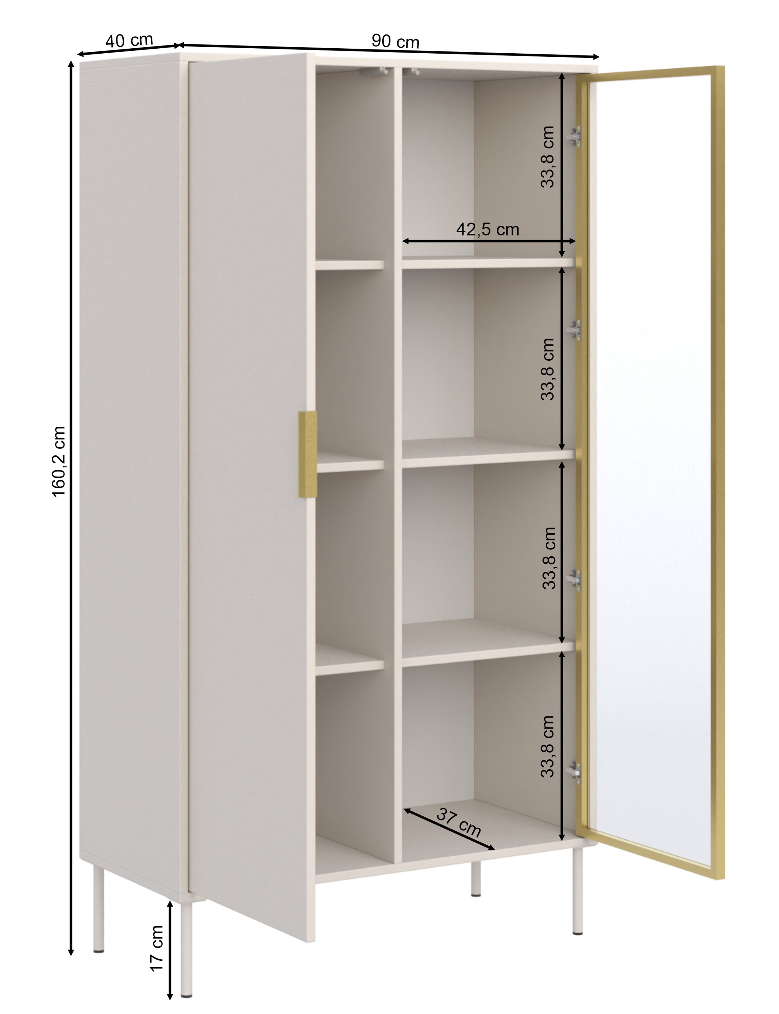 Zweiflügeliger Vena-Schrank mit 90 cm kaschmirfarbenem Glasfrontpanel