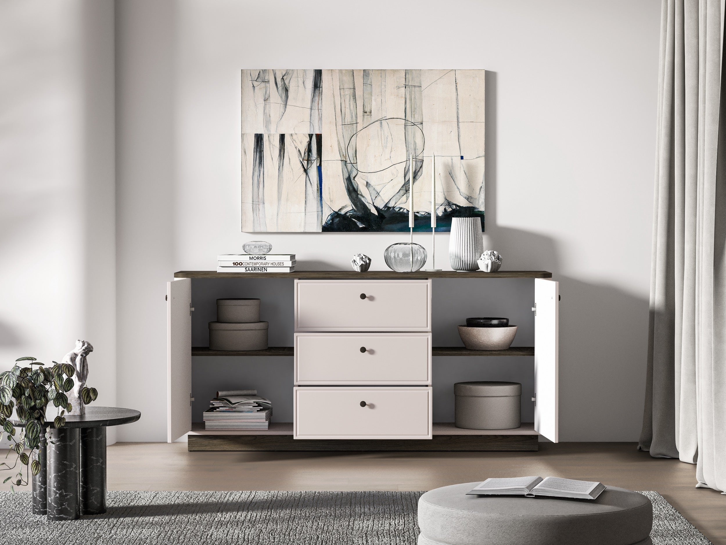 Zweiturige Kommode Vilavio mit drei Schubladen 180 cm Kaschmir/Windmill Dark Eiche