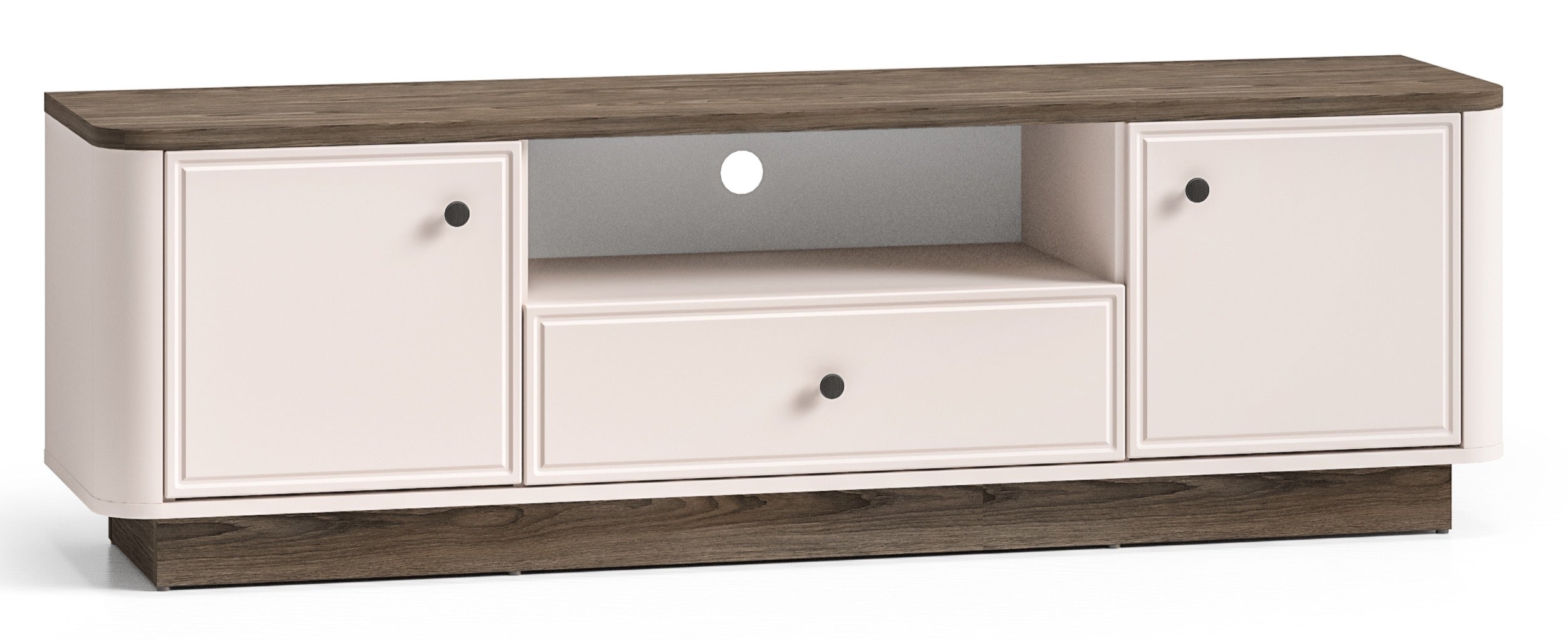 Zweiturige TV-Kommode Vilavio mit Schublade und Nische, 160 cm, Kaschmir/Dunkle Windmühle Eiche