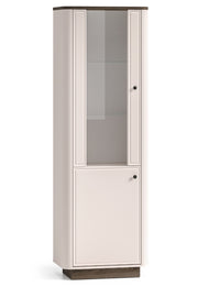 Hohe Vitrine Vilavio mit zwei Türen und Beleuchtung, 65 cm, Kaschmir/Eiche Windmill Dark