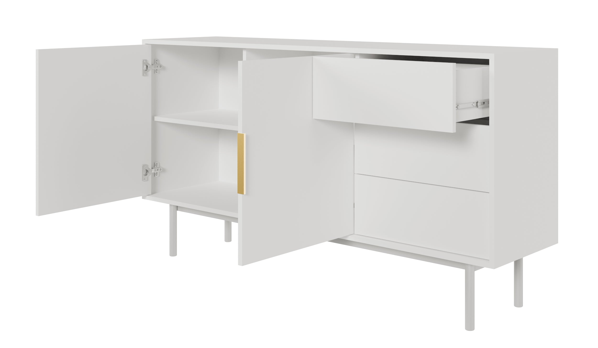 Zweitrürige Kommode Viviaro mit drei Schubladen, 154 cm, Weiß