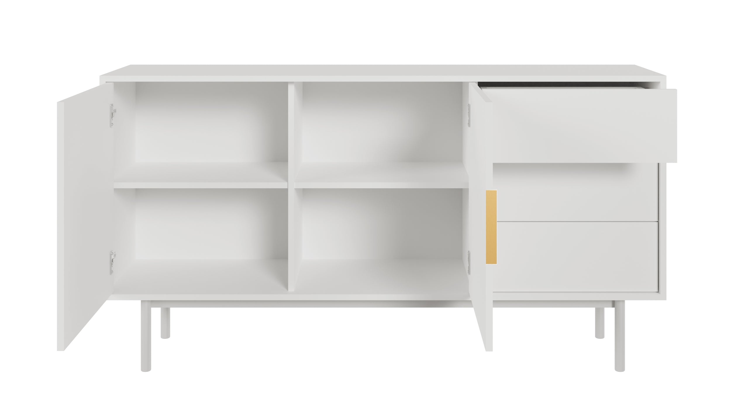 Zweitrürige Kommode Viviaro mit drei Schubladen, 154 cm, Weiß