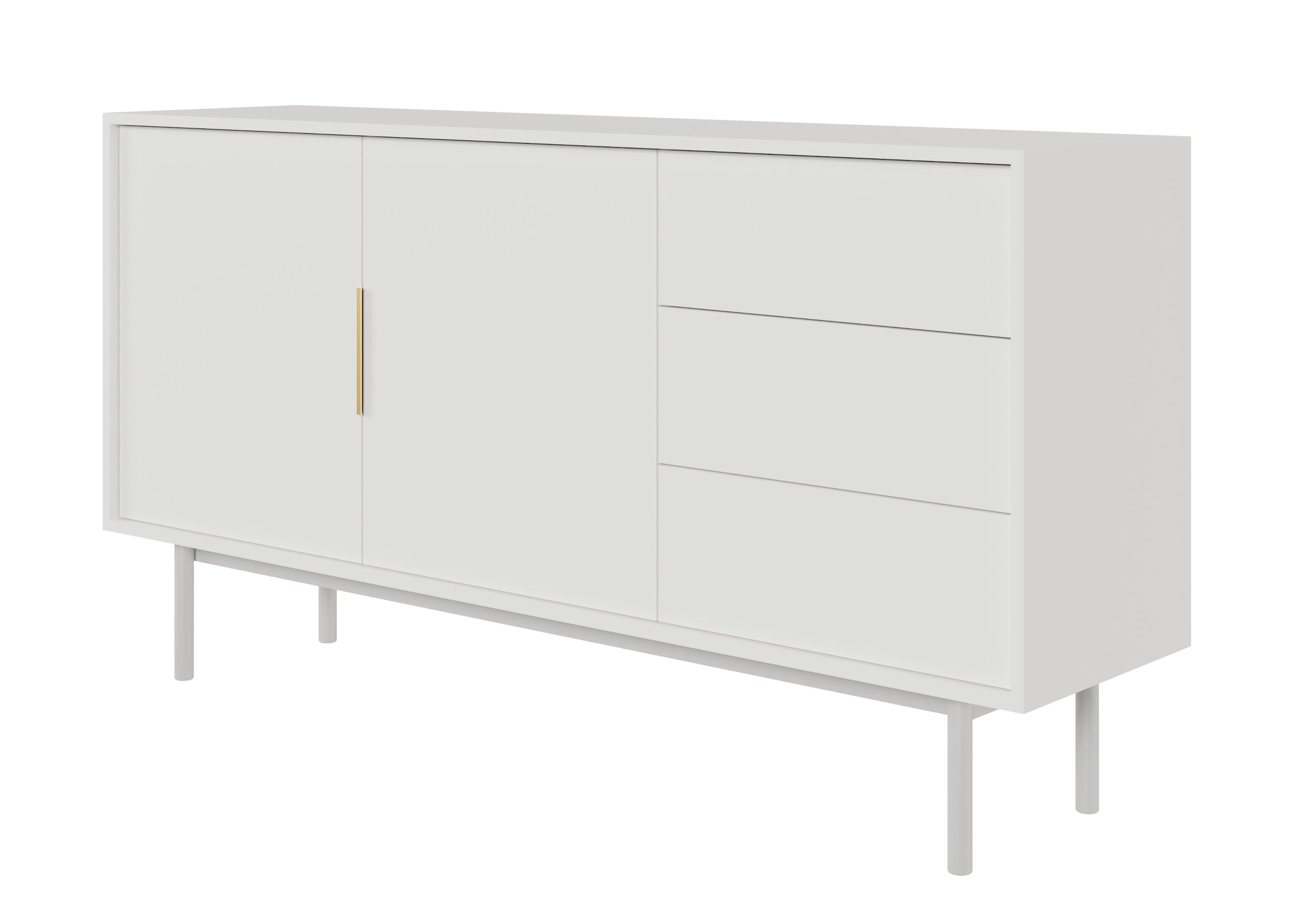 Zweitrürige Kommode Viviaro mit drei Schubladen, 154 cm, Weiß