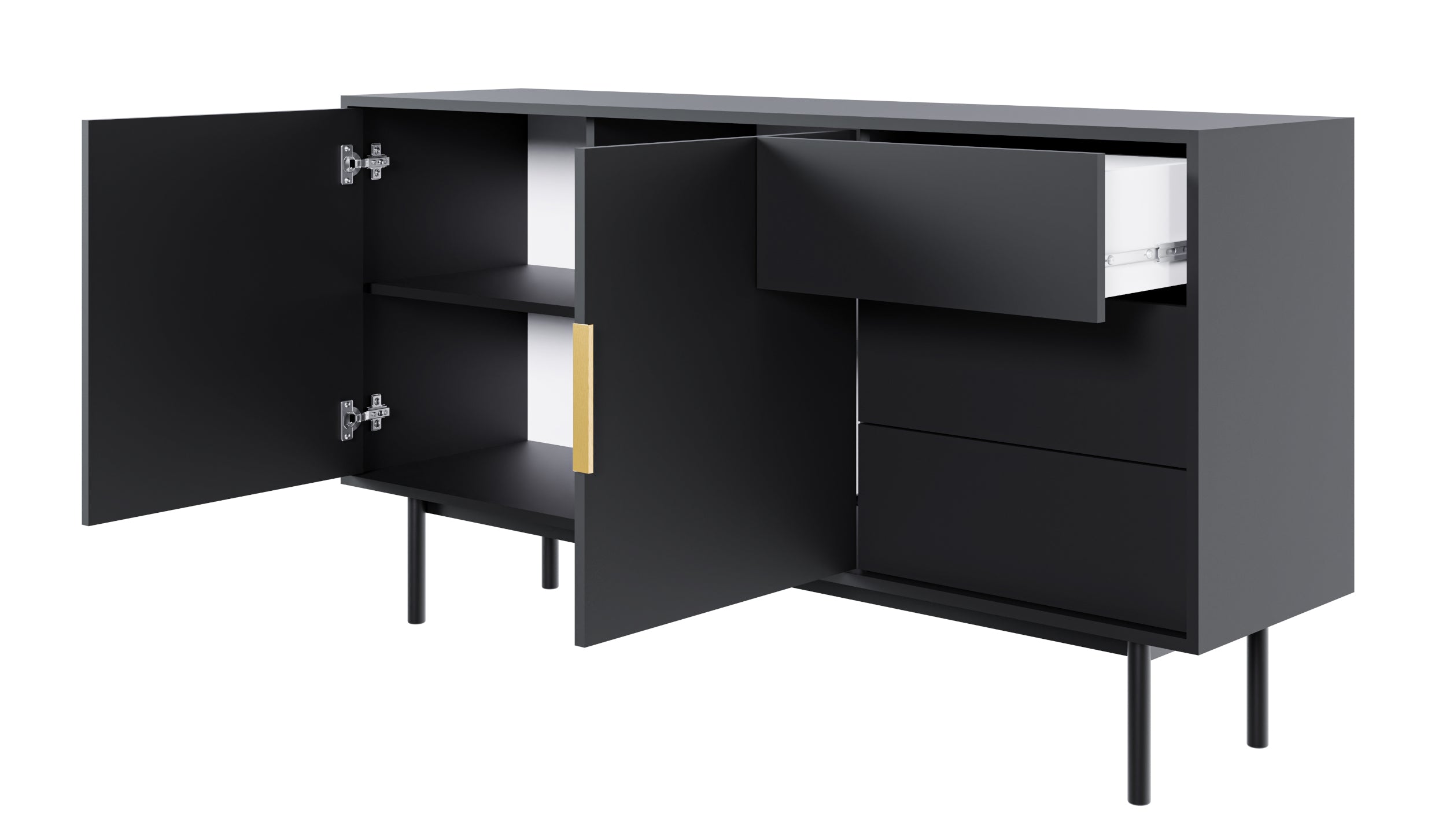 Viviaro Zweitürige Kommode mit drei Schubladen 154 cm Schwarz