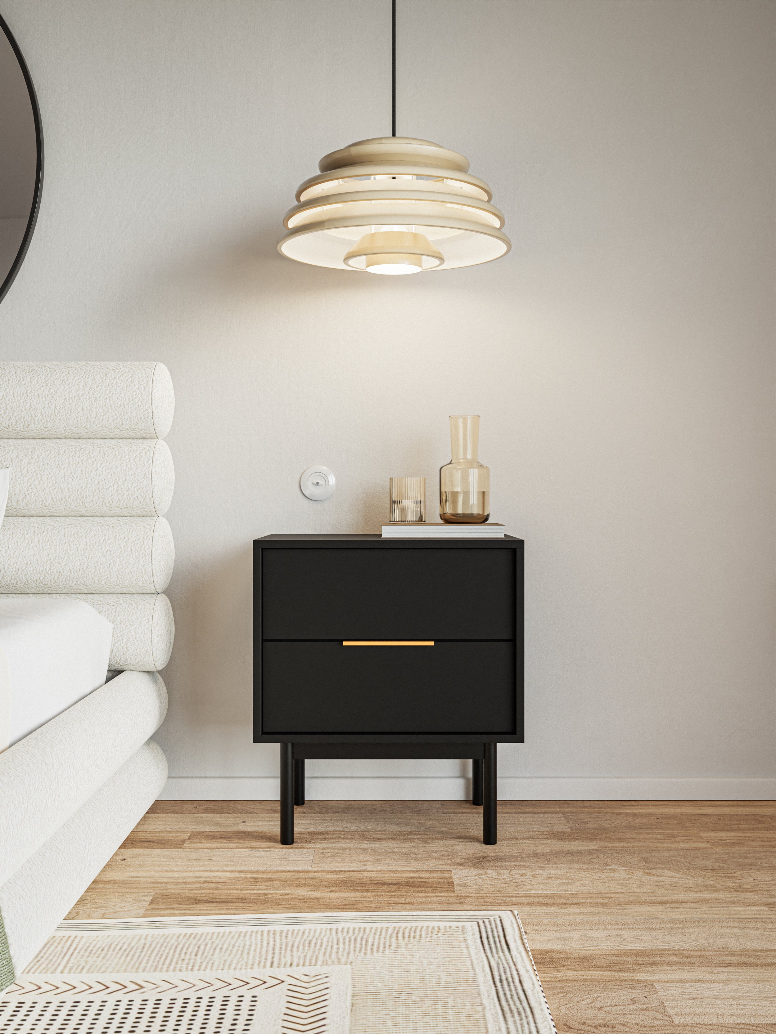 Viviaro Nachttisch mit zwei Schubladen 54 cm Schwarz
