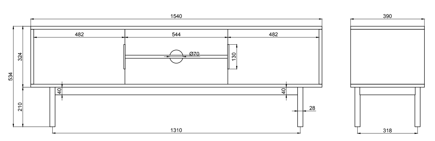 Viviaro TV-Schrank mit zwei Türen und Nischen, 154 cm, Kaschmir