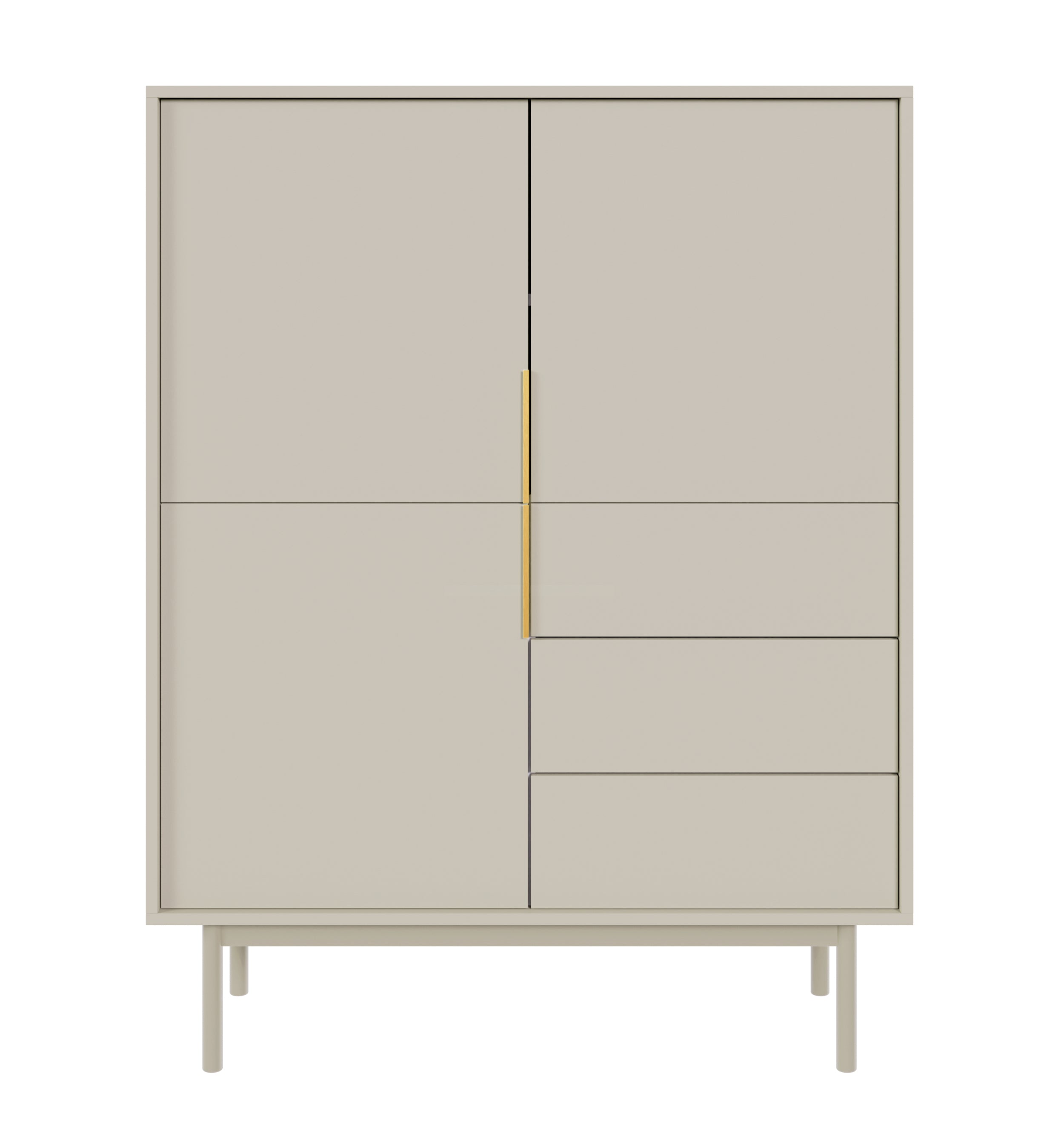 Hohes Viviaro Sideboard mit drei Türen und drei Schubladen, 104 cm, Kaschmir