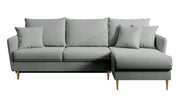 Ecksofa mit Schlaffunktion Volio, grauer wasserabweisender Samt, goldene Beine