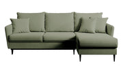 Ecksofa mit Schlaffunktion Volio, salbeigrüner, wasserabweisender Samt, universell, schwarze Beine