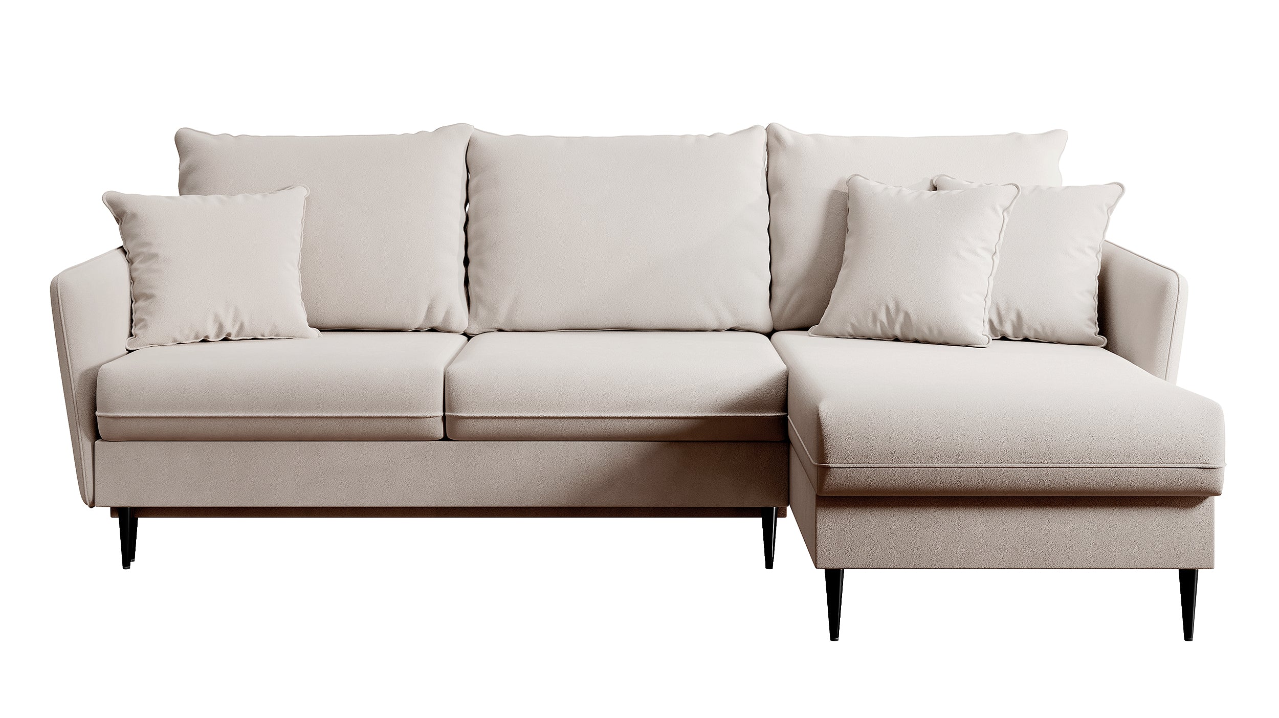 Ecksofa mit Schlaffunktion Volio, beige Samt, wasserabweisend, schwarze Beine