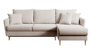 Ecksofa mit Schlaffunktion Volio, beige, wasserabweisender Samt, goldene Beine