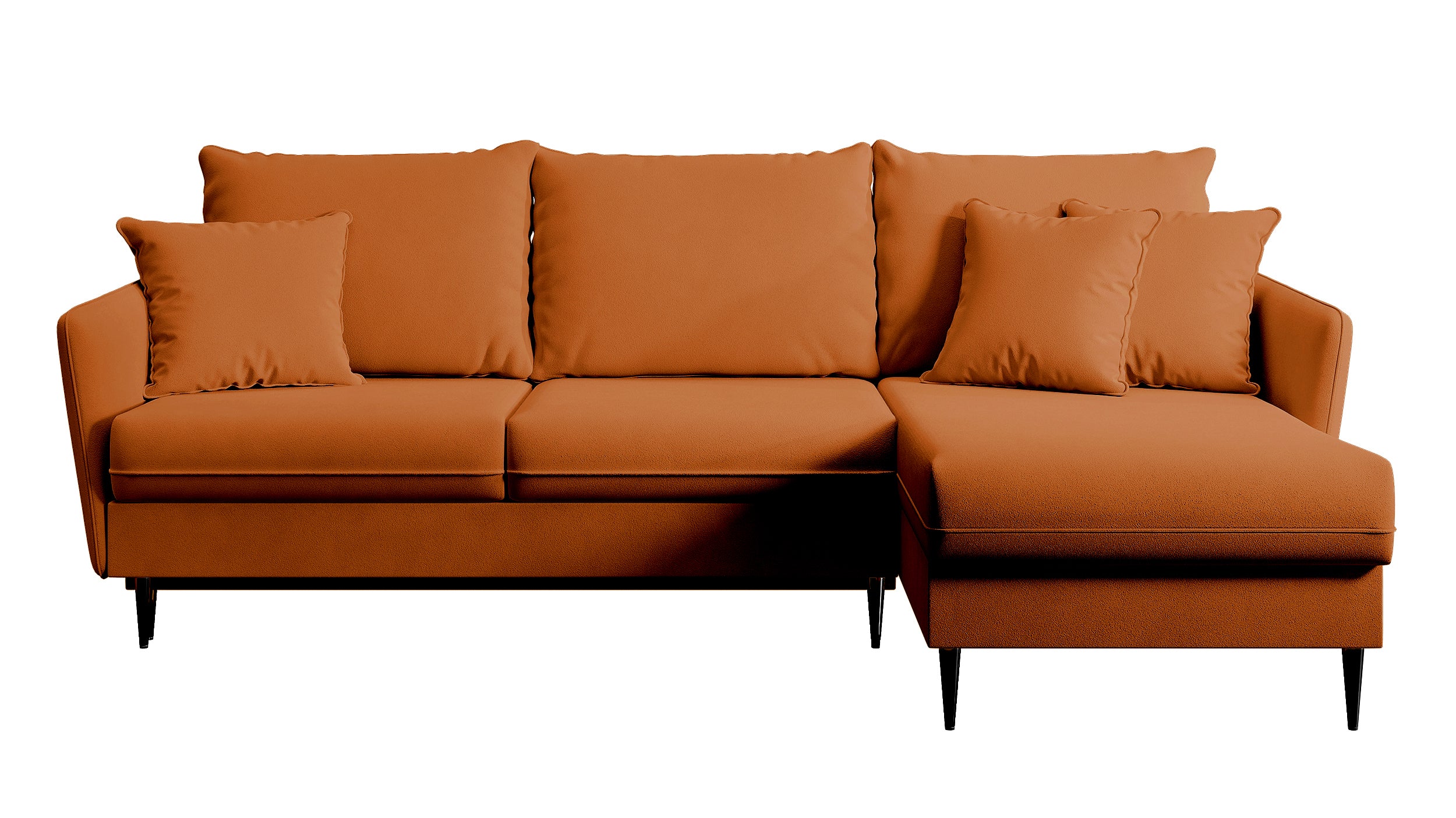 Ecksofa mit Schlaffunktion Volio, kupferfarbener wasserabweisender Samt, universell, schwarze Beine