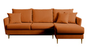 Ecksofa mit Schlafunktion Volio, kupferfarbener wasserabweisender Samt, universell, goldene Beine