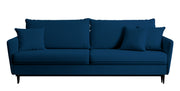 Dreisitziges ausklappbares Sofa Volio, samtblau, wasserabweisend, schwarze Beine