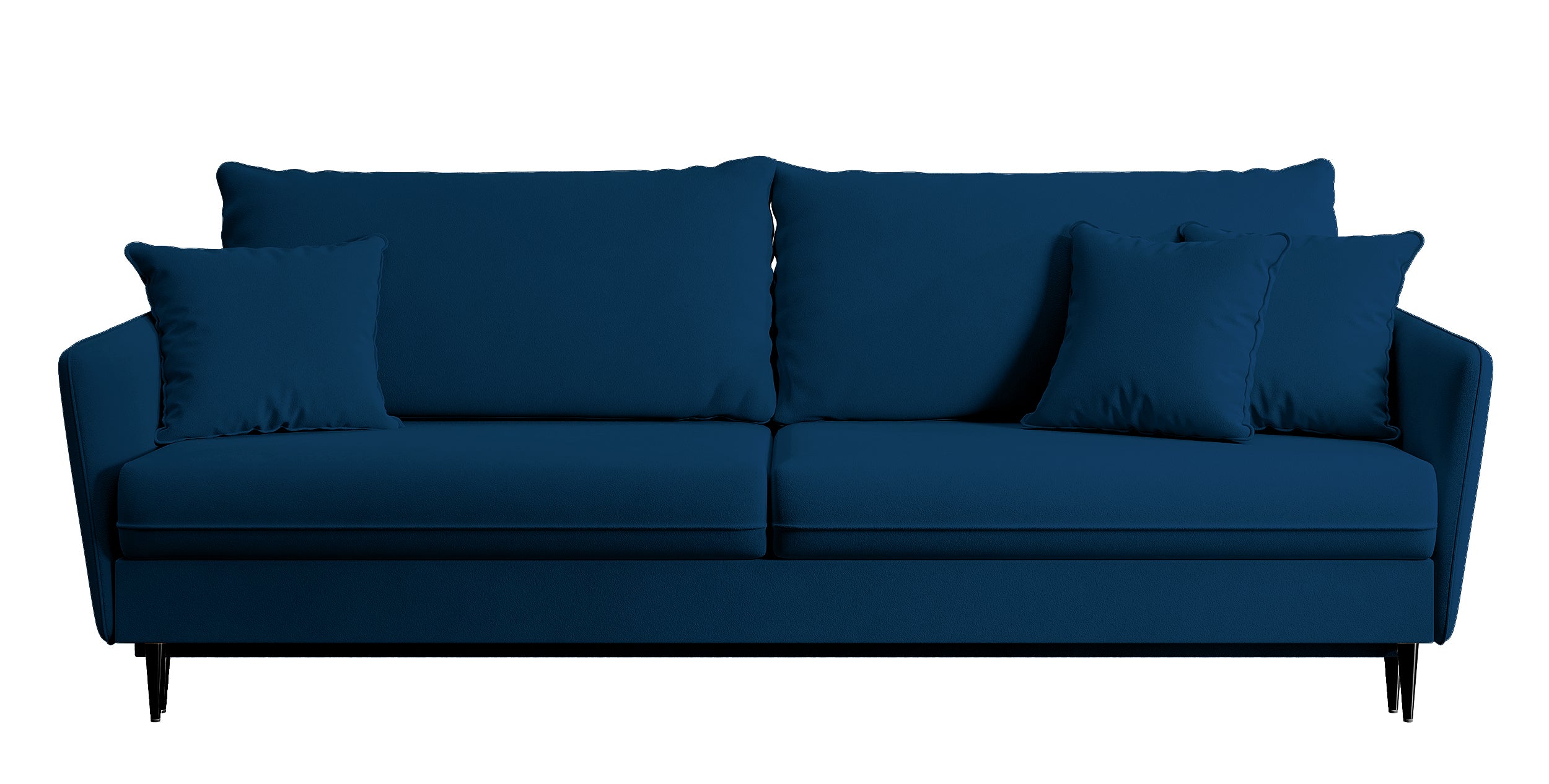 Dreisitziges ausklappbares Sofa Volio, samtblau, wasserabweisend, schwarze Beine