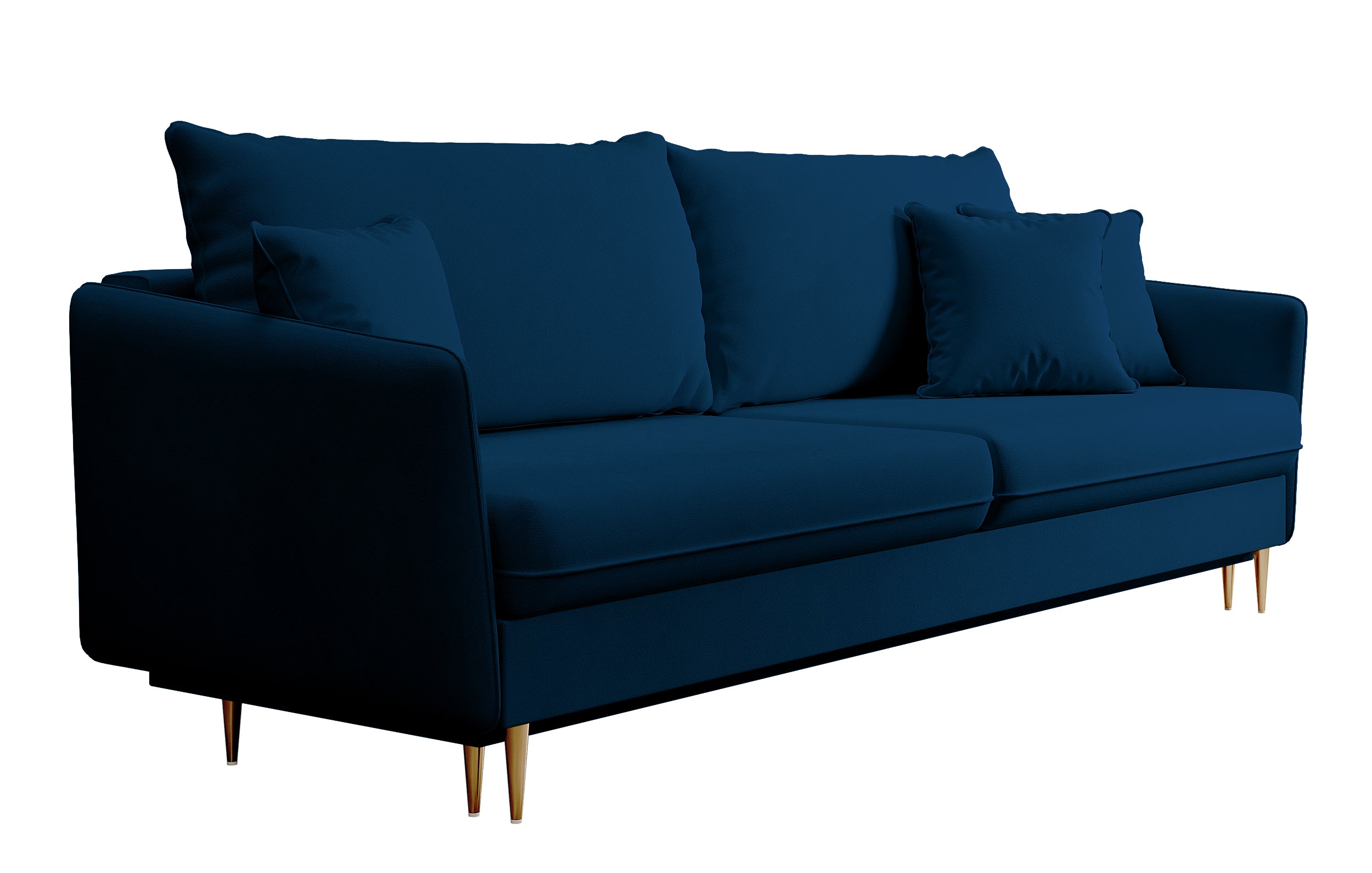 Dreisitziges ausklappbares Sofa Volio in Samtvelours, marineblau, wasserabweisend, mit goldfarbenen Beinen
