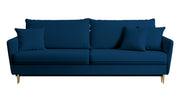 Dreisitziges ausklappbares Sofa Volio in Samtvelours, marineblau, wasserabweisend, mit goldfarbenen Beinen