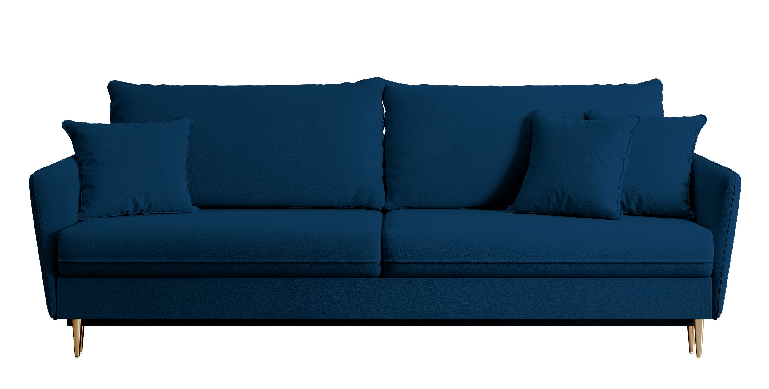 Dreisitziges ausklappbares Sofa Volio in Samtvelours, marineblau, wasserabweisend, mit goldfarbenen Beinen
