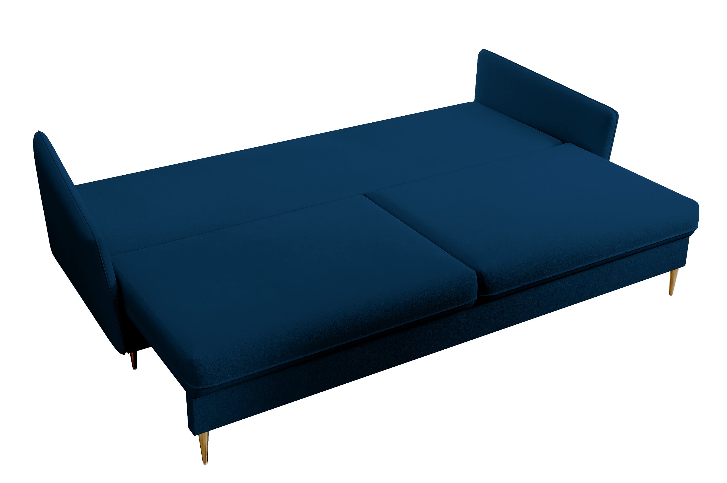 Dreisitziges ausklappbares Sofa Volio in Samtvelours, marineblau, wasserabweisend, mit goldfarbenen Beinen