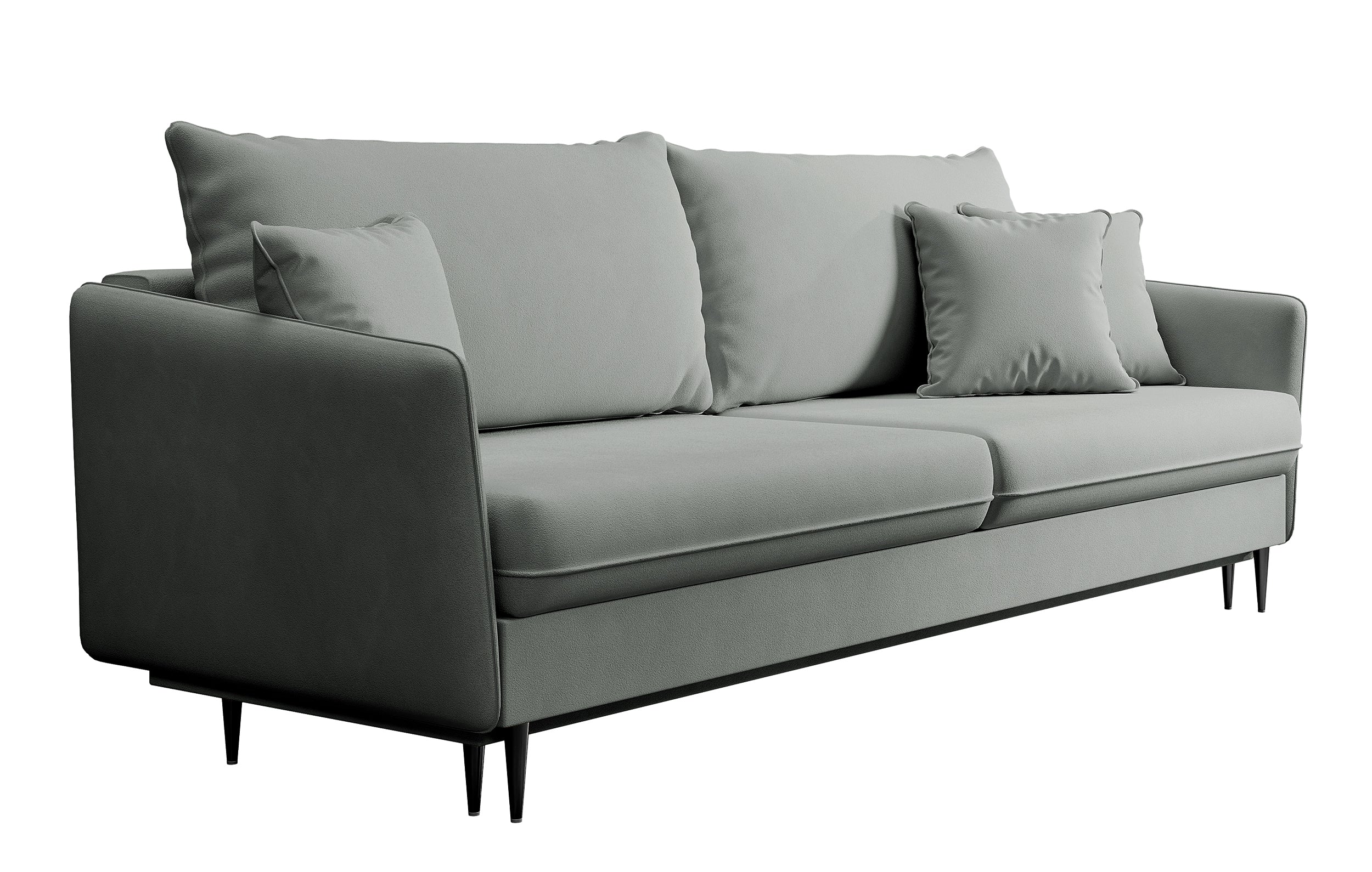 Dreisitziges ausklappbares Sofa Volio, grau, Velours, wasserabweisend, schwarze Beine