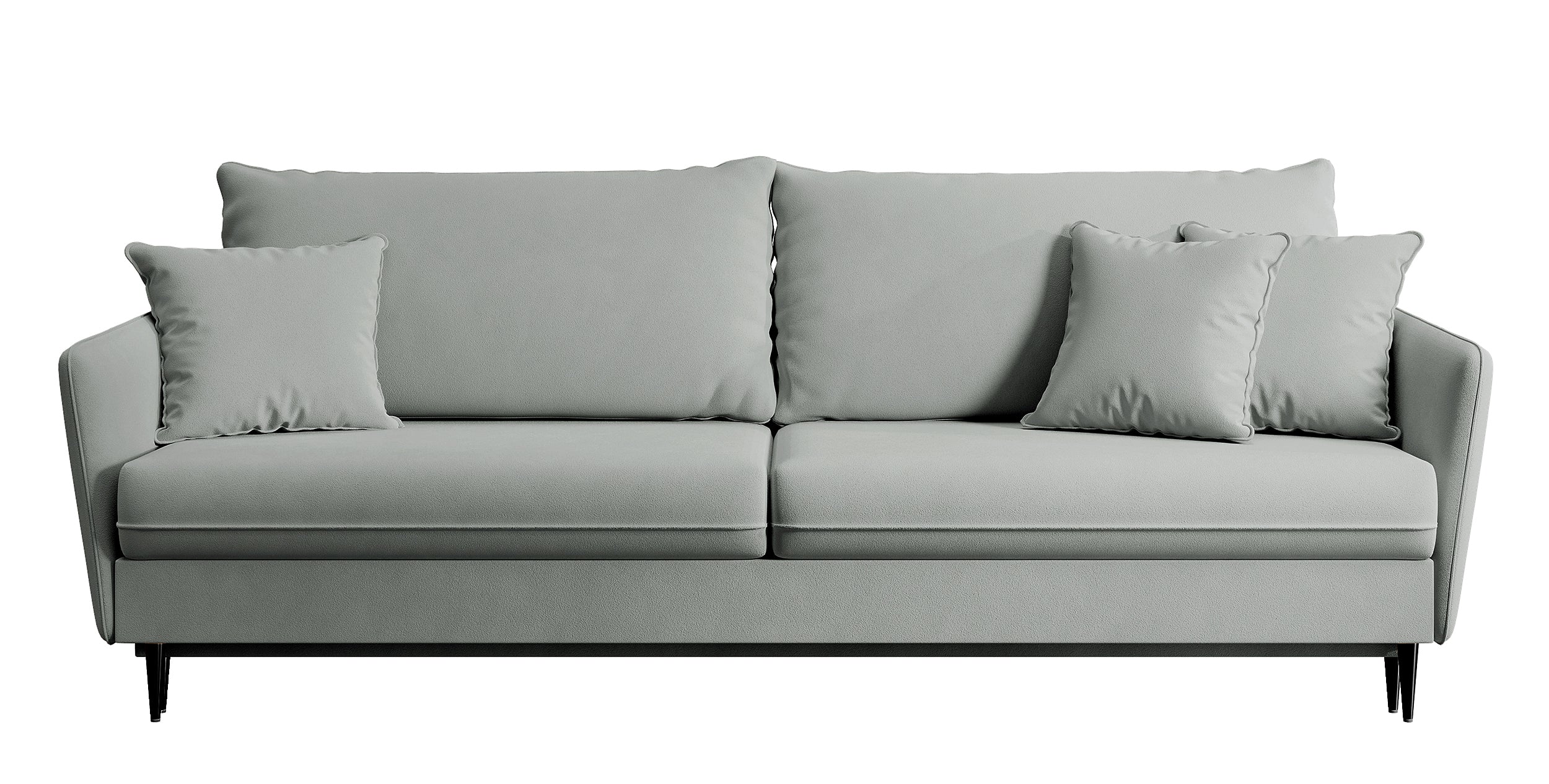 Dreisitziges ausklappbares Sofa Volio, grau, Velours, wasserabweisend, schwarze Beine