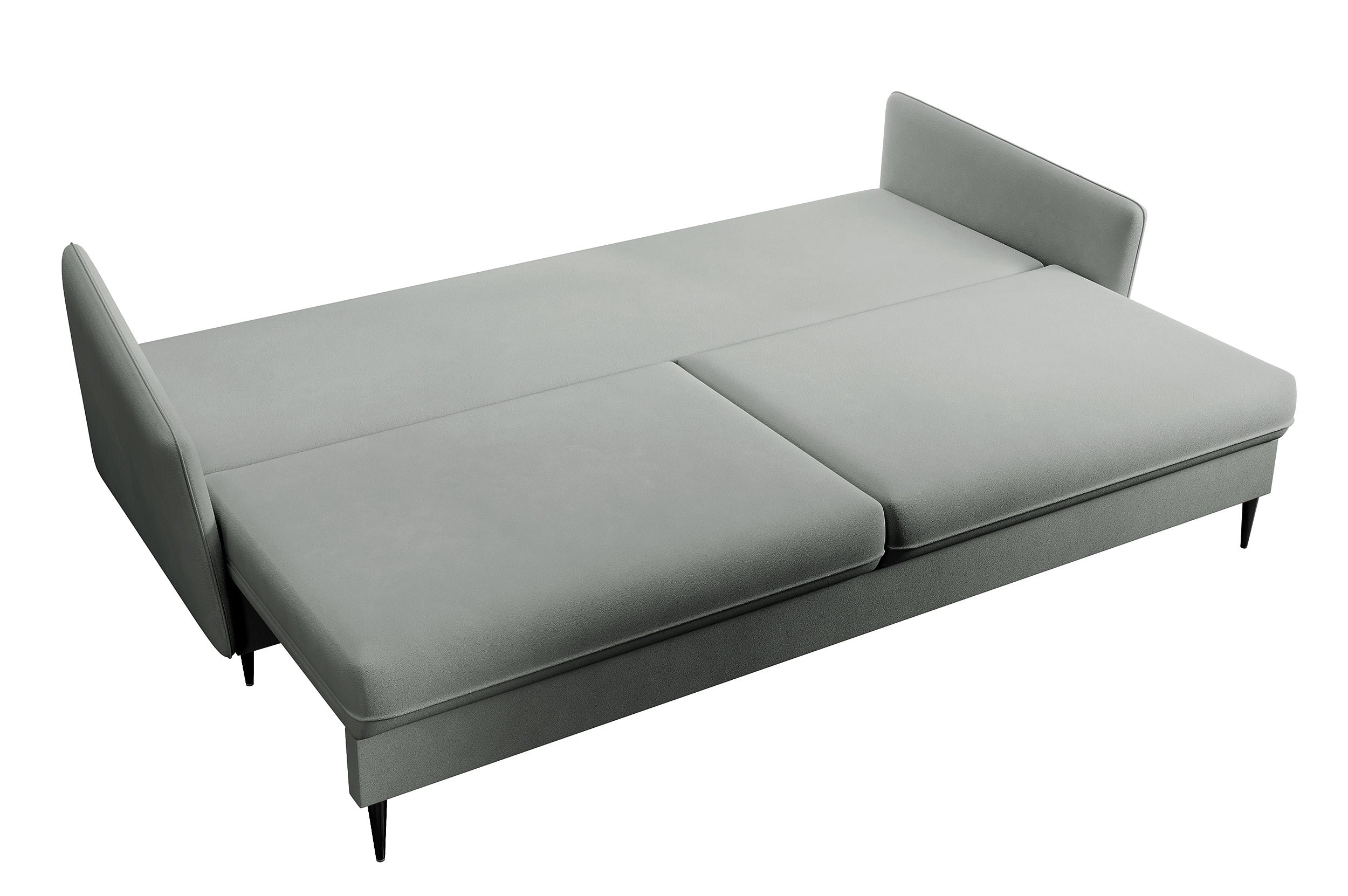 Dreisitziges ausklappbares Sofa Volio, grau, Velours, wasserabweisend, schwarze Beine