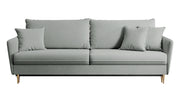 Dreisitziges ausklappbares Sofa Volio, grau, samt, wasserabweisend, goldene Beine