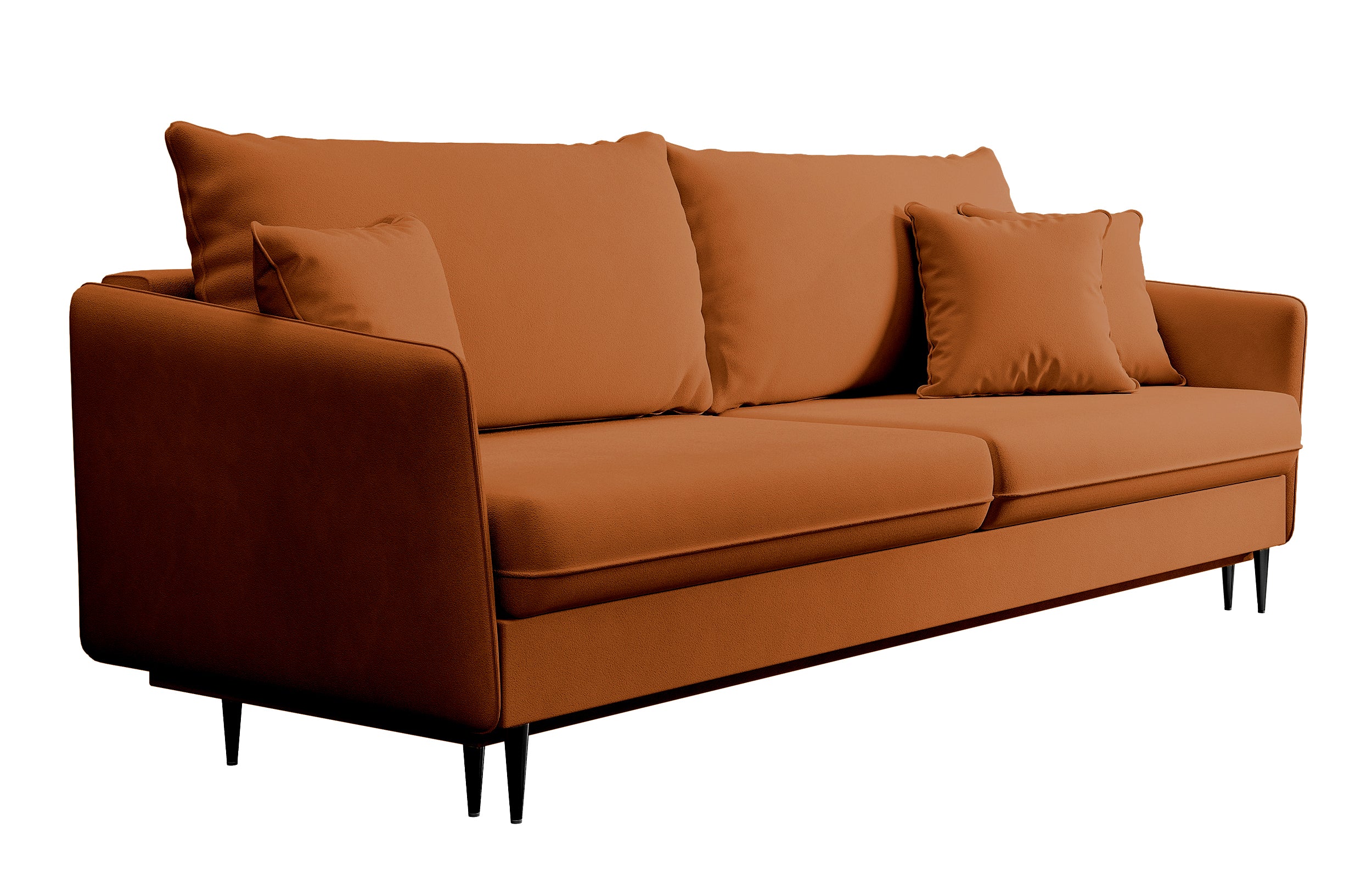 Dreisitziges ausklappbares Sofa Volio in kupferfarbenem Samt, hydrophob, schwarze Beine
