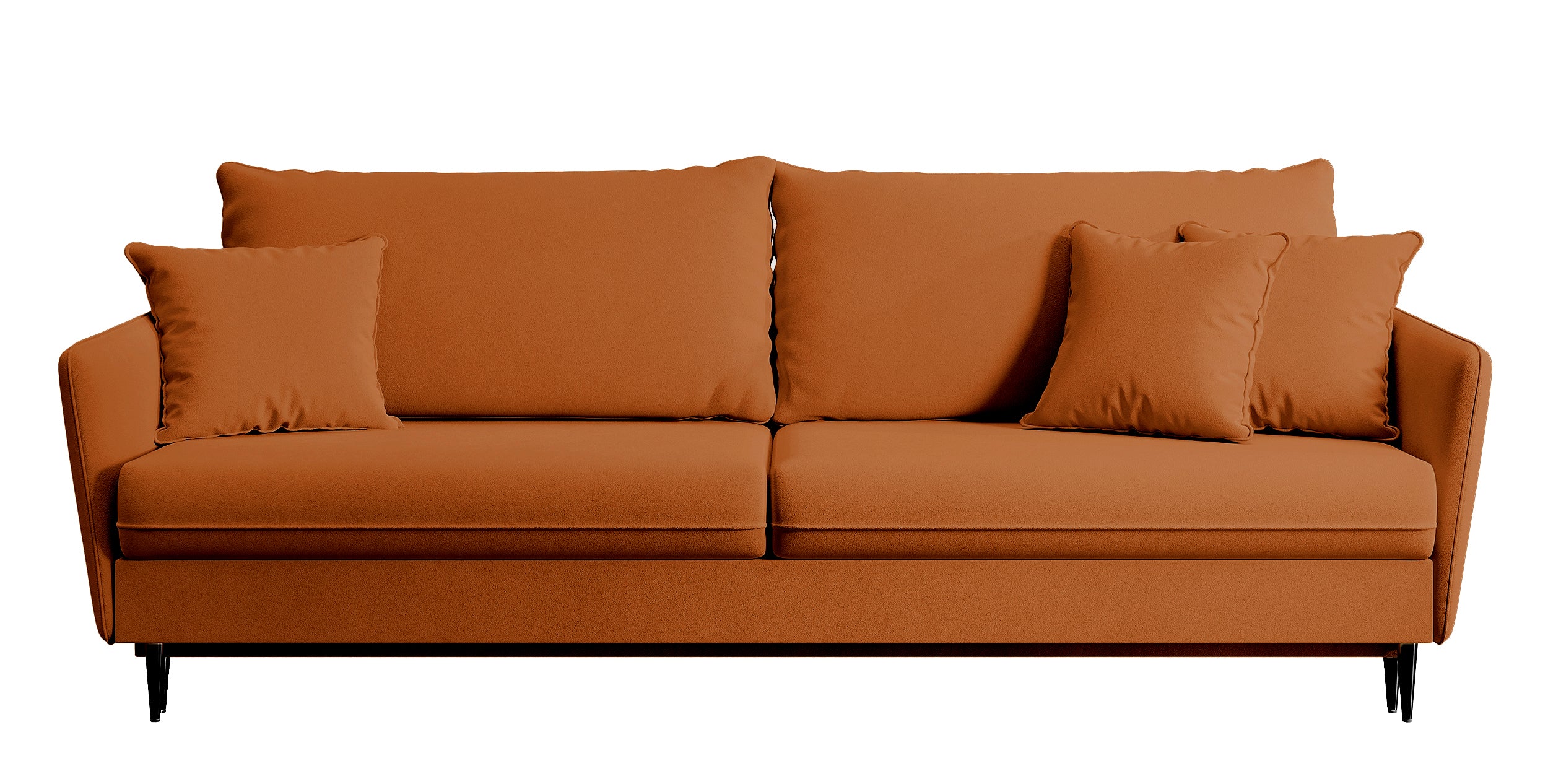 Dreisitziges ausklappbares Sofa Volio in kupferfarbenem Samt, hydrophob, schwarze Beine