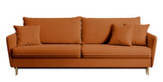 Dreisitziges ausklappbares Sofa Volio, kupferfarbenes Samt, wasserabweisend, goldene Beine