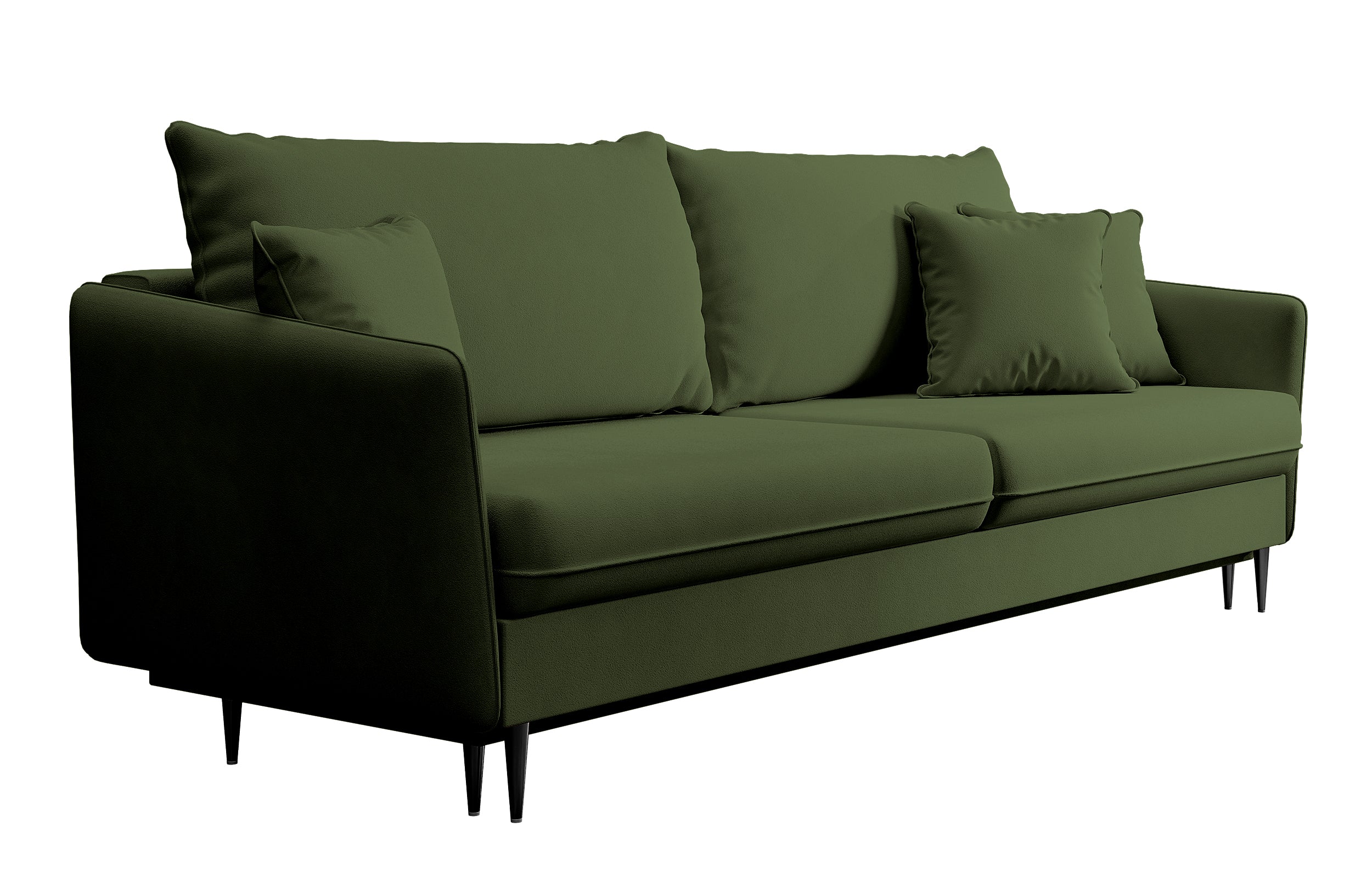 Dreisitziges ausklappbares Sofa Volio, olivfarben, Samt, wasserabweisend, schwarze Beine