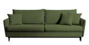 Dreisitziges ausklappbares Sofa Volio, olivfarben, Samt, wasserabweisend, schwarze Beine