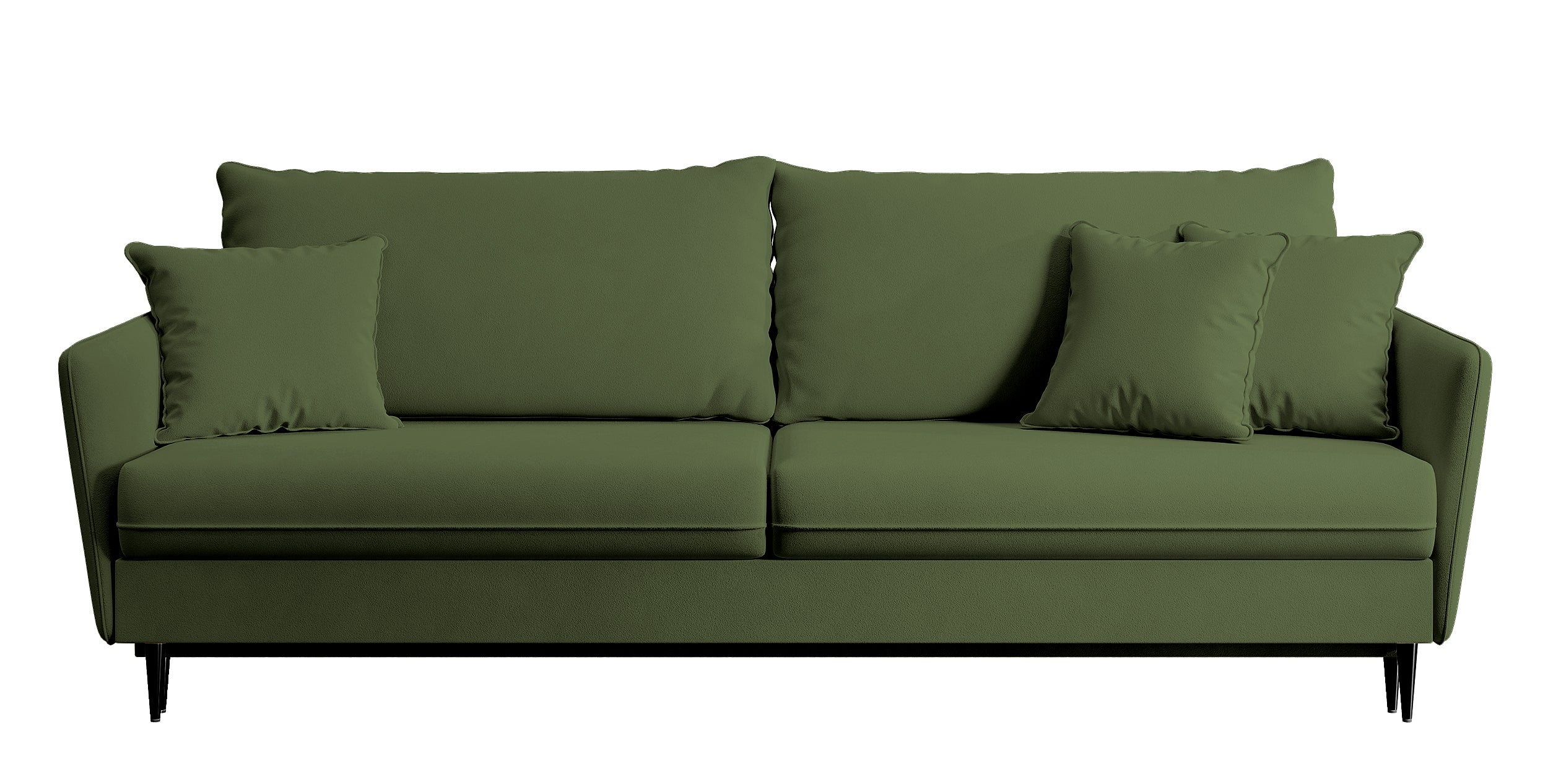 Dreisitziges ausklappbares Sofa Volio, olivfarben, Samt, wasserabweisend, schwarze Beine