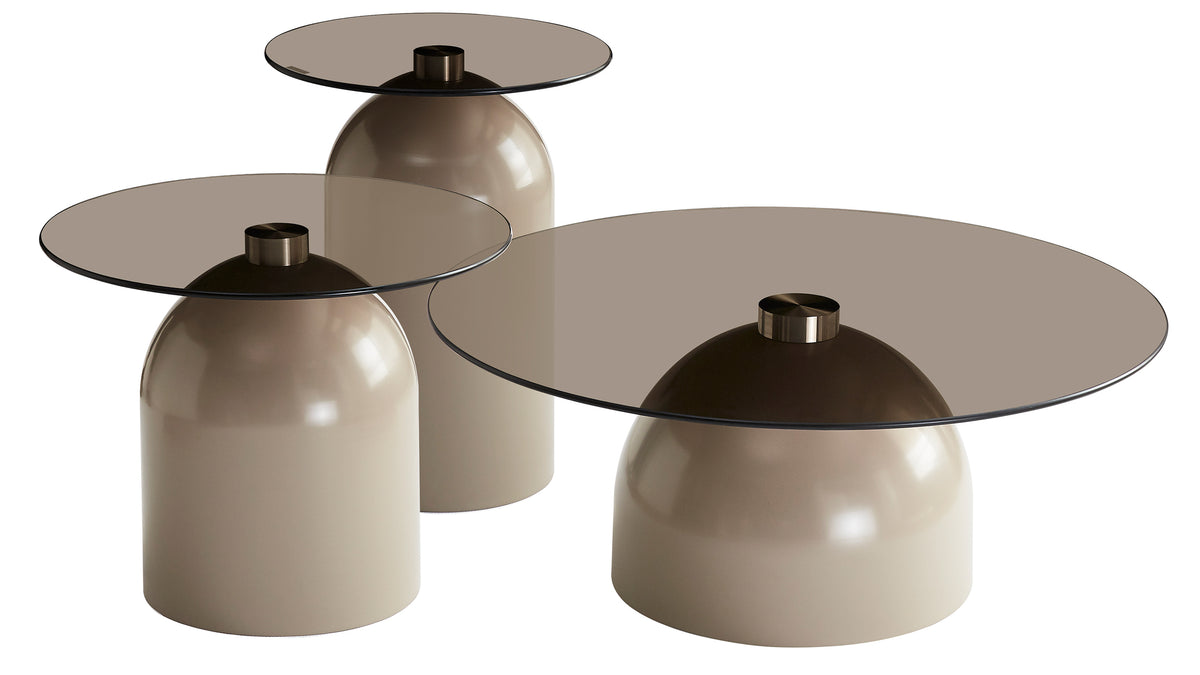 Velmorra Couchtisch rund, Durchmesser 80 cm, mit rauchfarbenem Glasplatte und kaschmirfarbenem Metallgestell