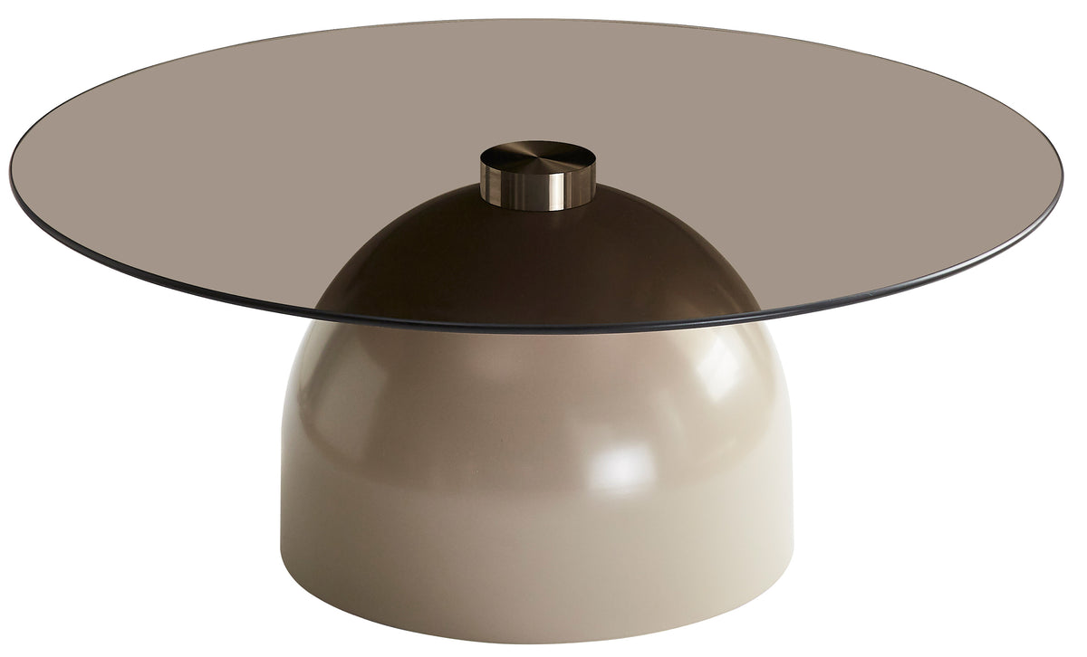 Velmorra Couchtisch rund, Durchmesser 80 cm, mit rauchfarbenem Glasplatte und kaschmirfarbenem Metallgestell