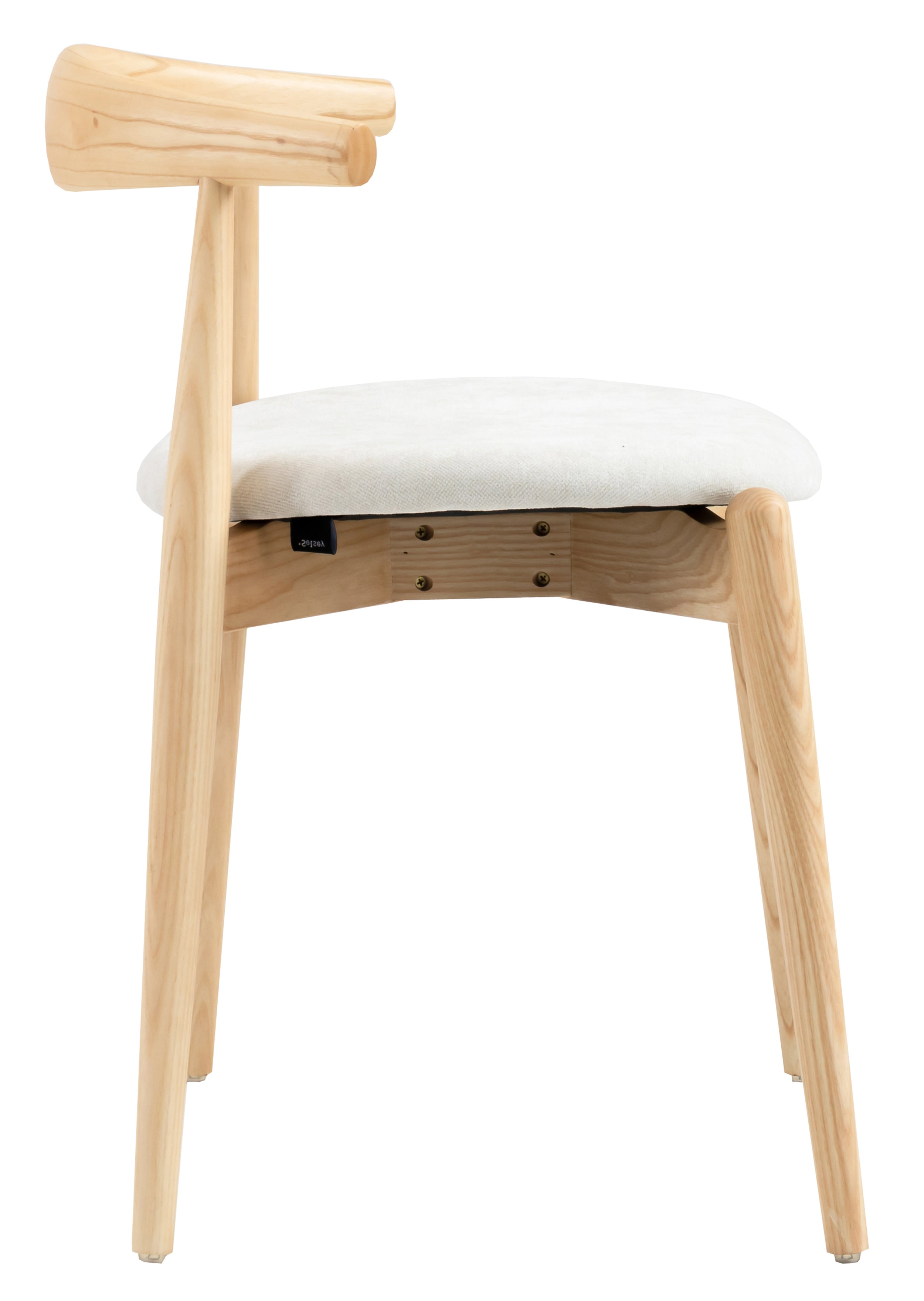 Holzstuhl für das Esszimmer Perally mit pflegeleichtem Stoff in cremefarbenem Chenille/Natur-Eiche