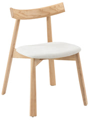 Holzstuhl für das Esszimmer Delify mit leicht zu reinigendem Stoff in cremefarbenem Chenille/natürliche Eiche