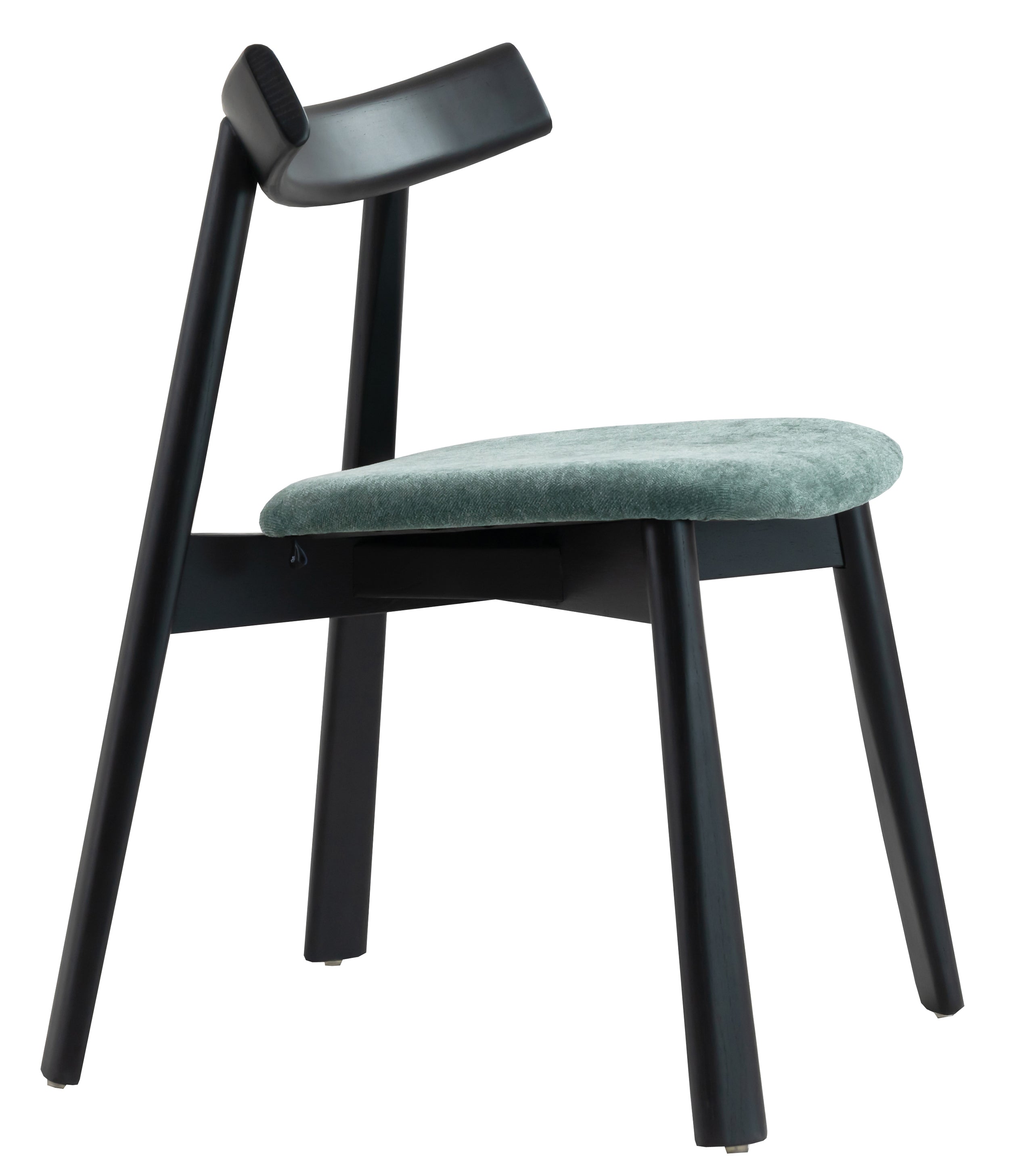 Holzstuhl für das Esszimmer Delify mit leicht zu reinigendem Stoff in dunkelgrünem Chenille/Schwarz