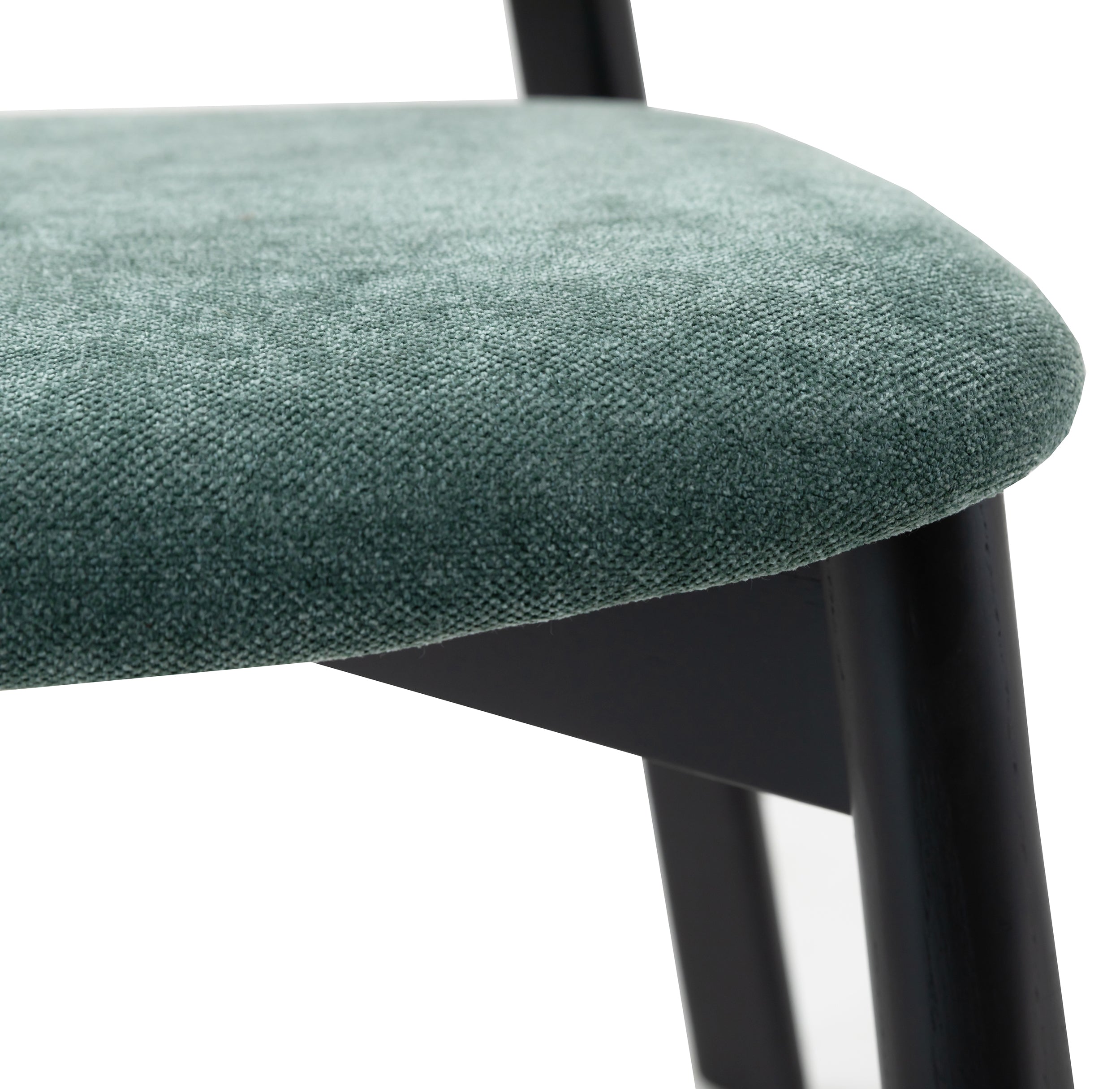 Holzstuhl für das Esszimmer Delify mit leicht zu reinigendem Stoff in dunkelgrünem Chenille/Schwarz