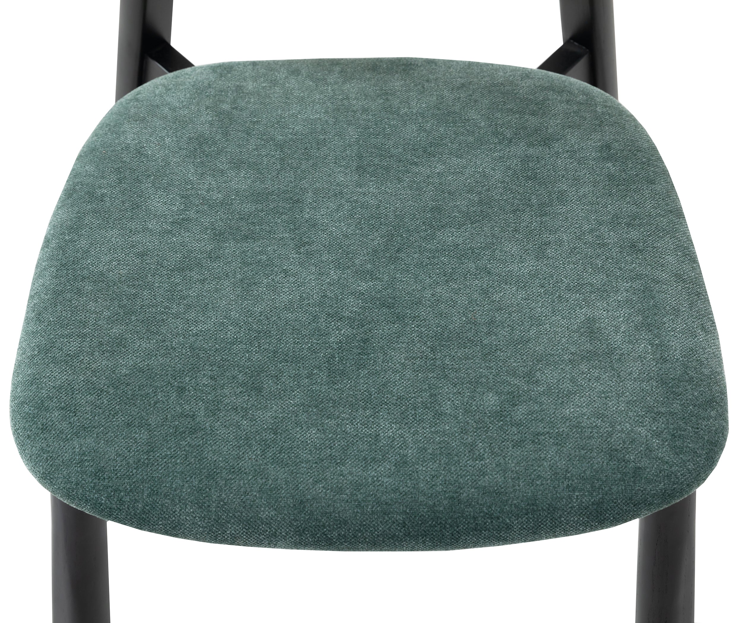 Holzstuhl für das Esszimmer Delify mit leicht zu reinigendem Stoff in dunkelgrünem Chenille/Schwarz