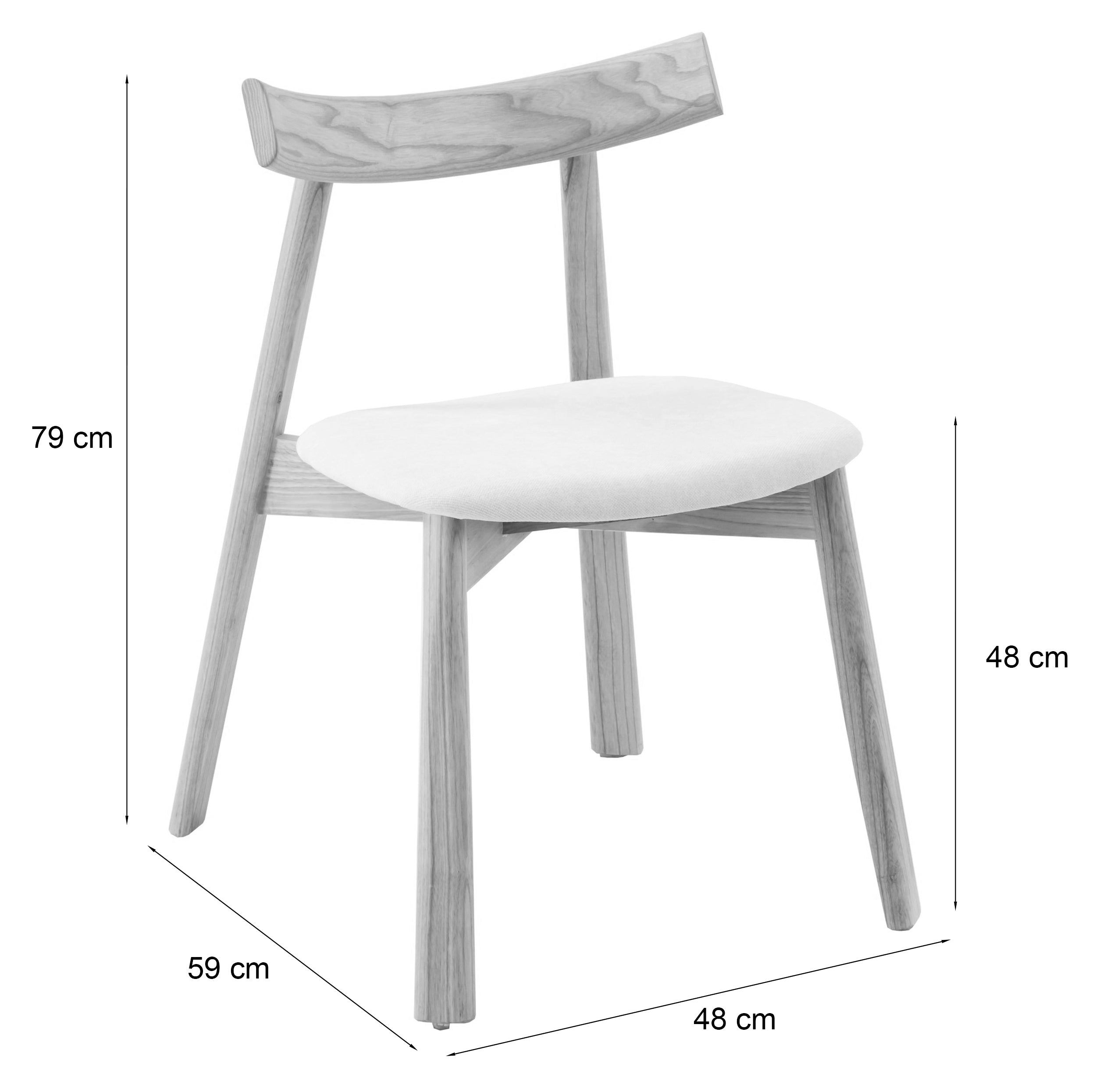 Holzstuhl für das Esszimmer Delify mit leicht zu reinigendem Stoff in cremefarbenem Chenille/natürliche Eiche