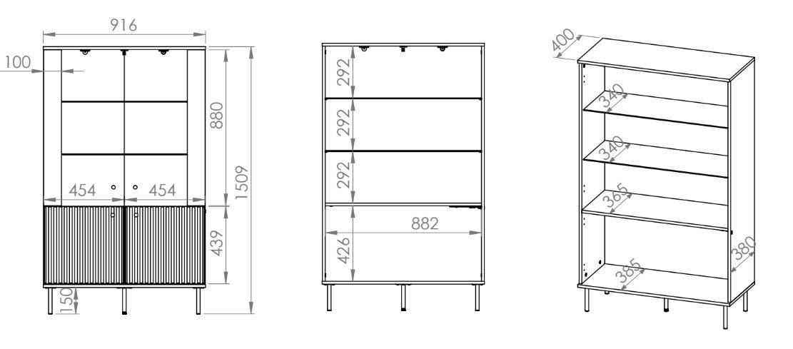 Zweiflügeliger Schrank Caletto 92 cm mit dekorativen Lamellen, beige