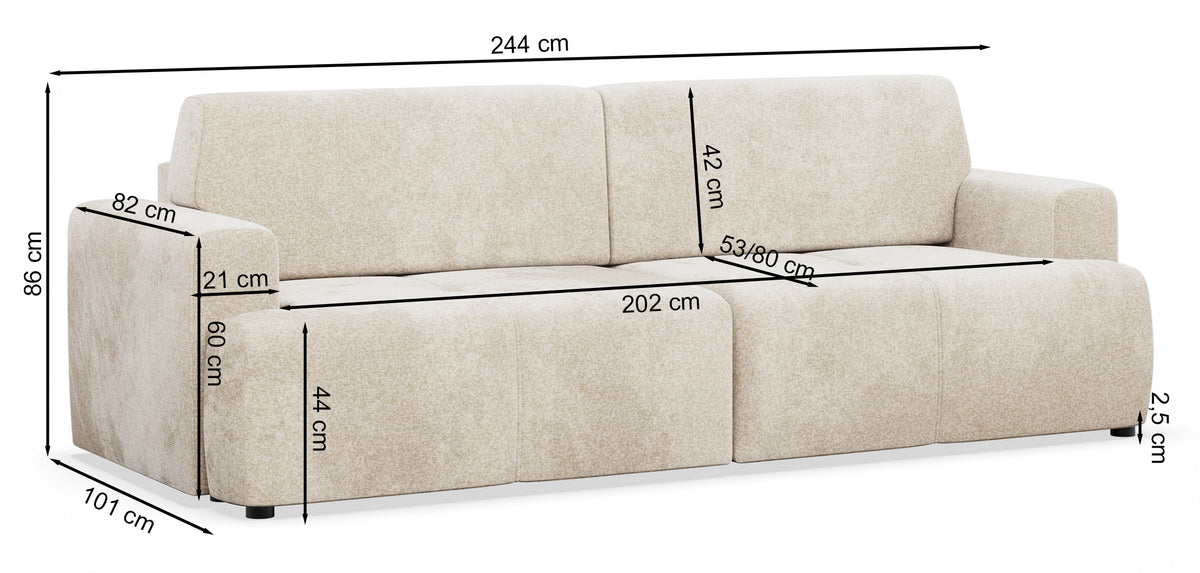 Dreisitziges Schlafsofa Cobbly mit Stauraum, brauner Chenille