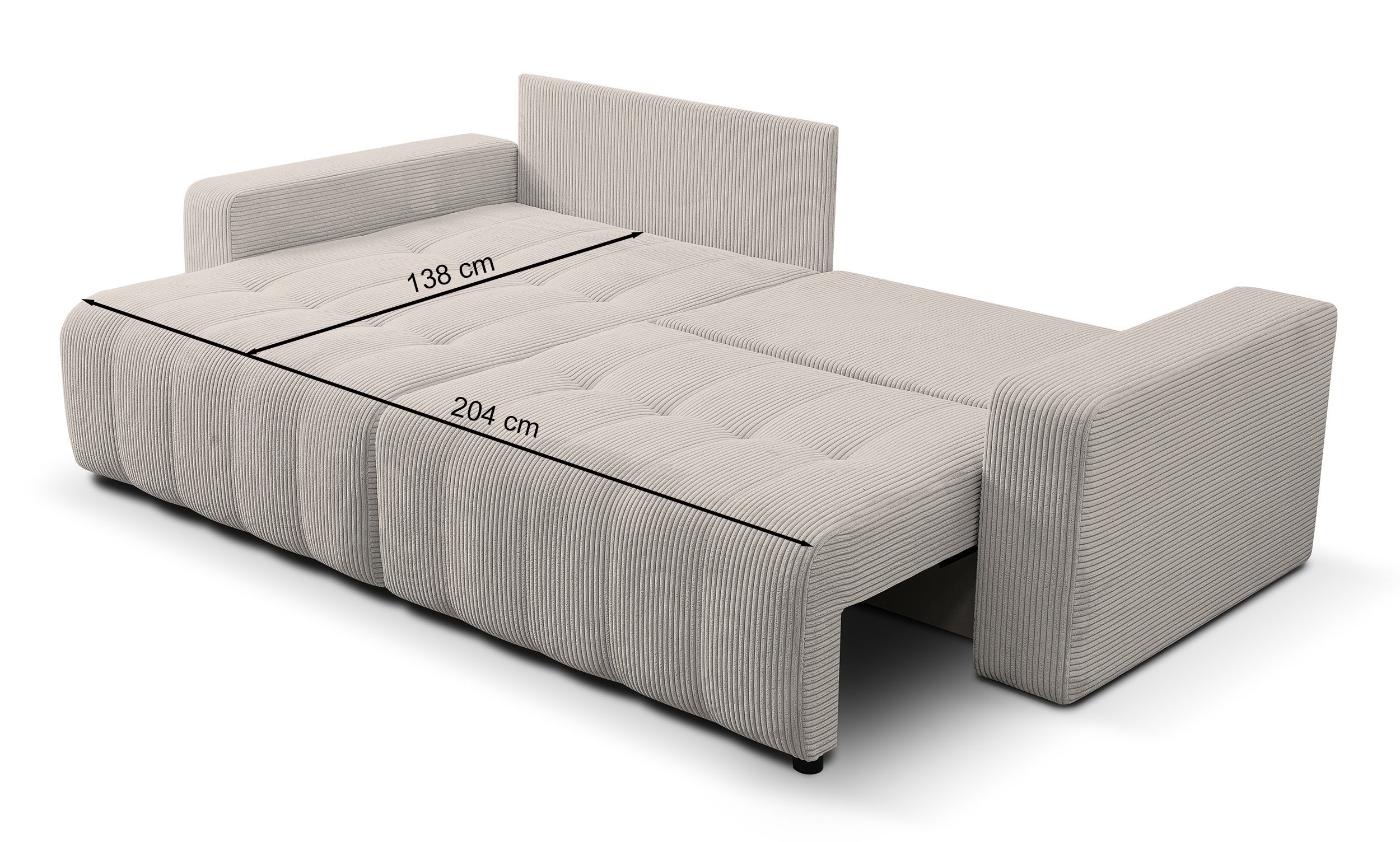 Ecksofa mit Schlaffunktion Maillo, L-förmig, universell, mit Stauraum, hellbeiger Cordstoff