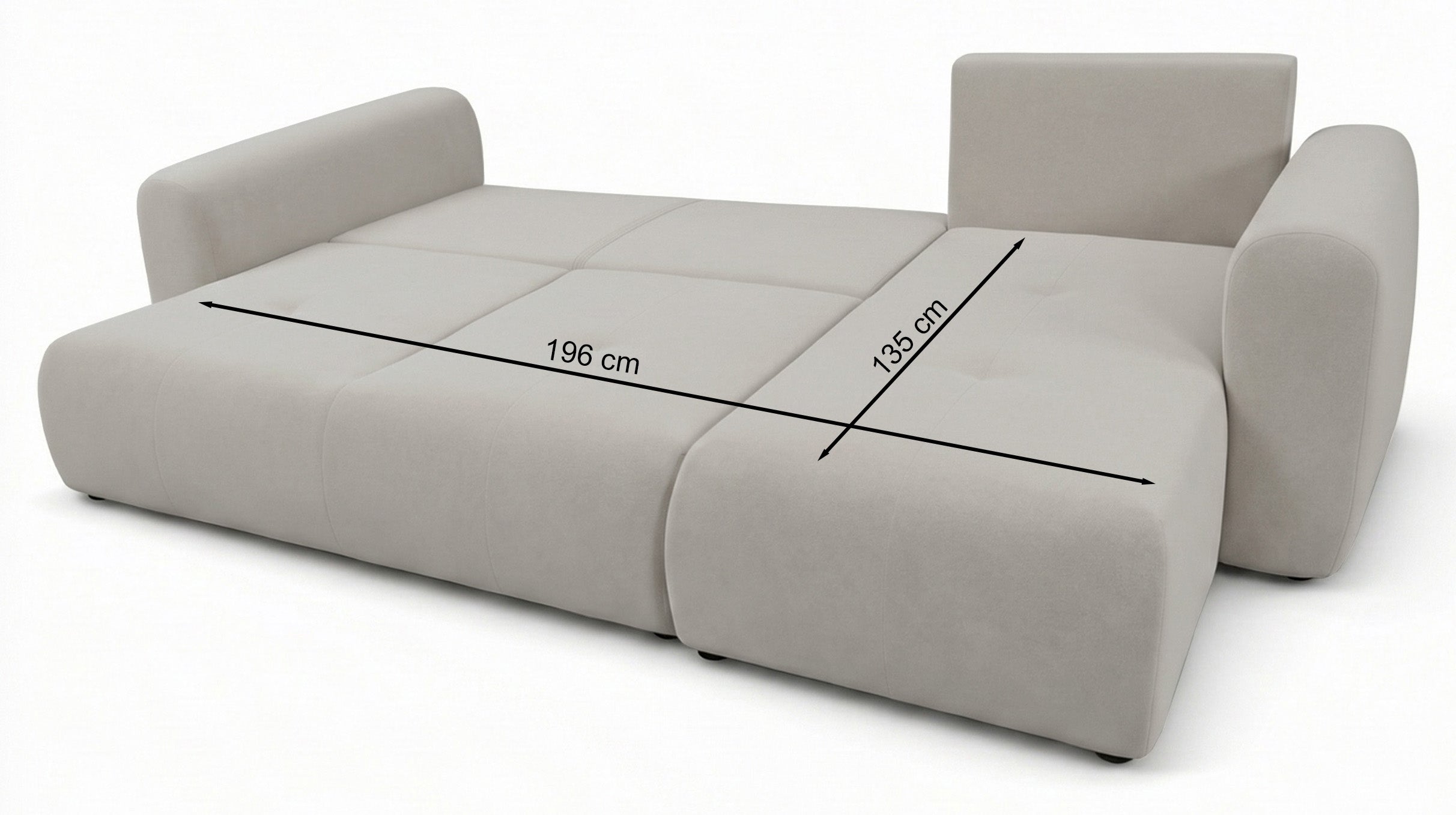 Ecksofa mit Schlaffunktion Olido, universell L-förmig, mit Stauraum, grau-beiges hydrophobes Samtgewebe