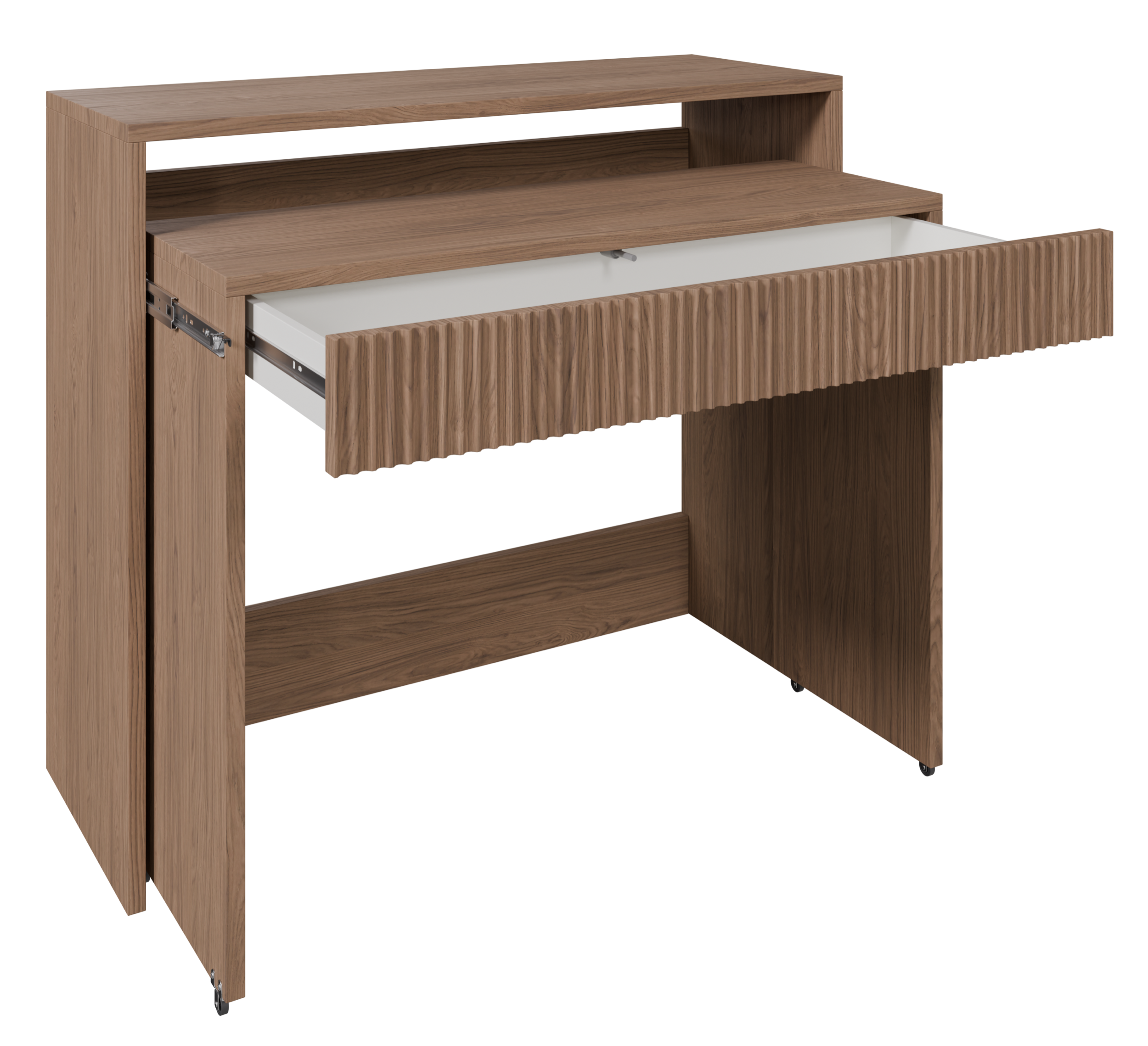 Ausziehbarer Schreibtisch Zoom mit Schublade und Rillen, 98 cm, Eiche Casella