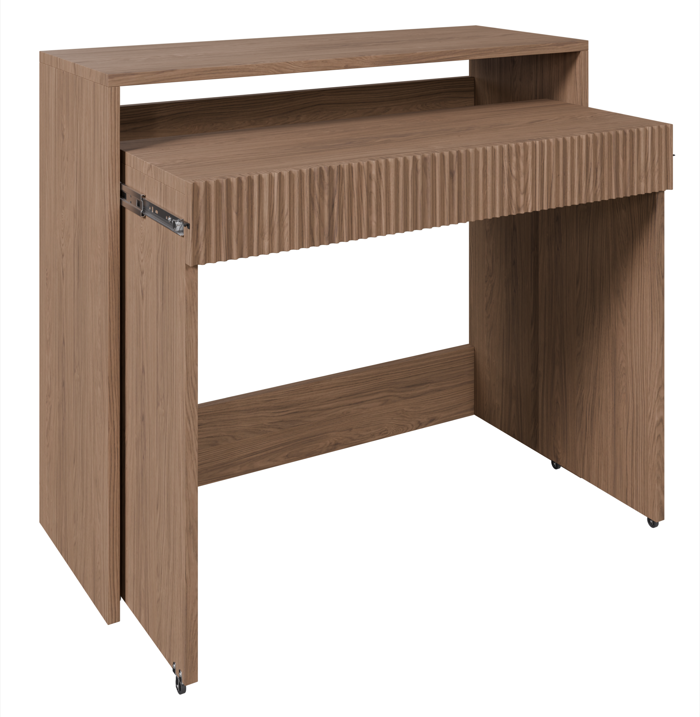 Ausziehbarer Schreibtisch Zoom mit Schublade und Rillen, 98 cm, Eiche Casella