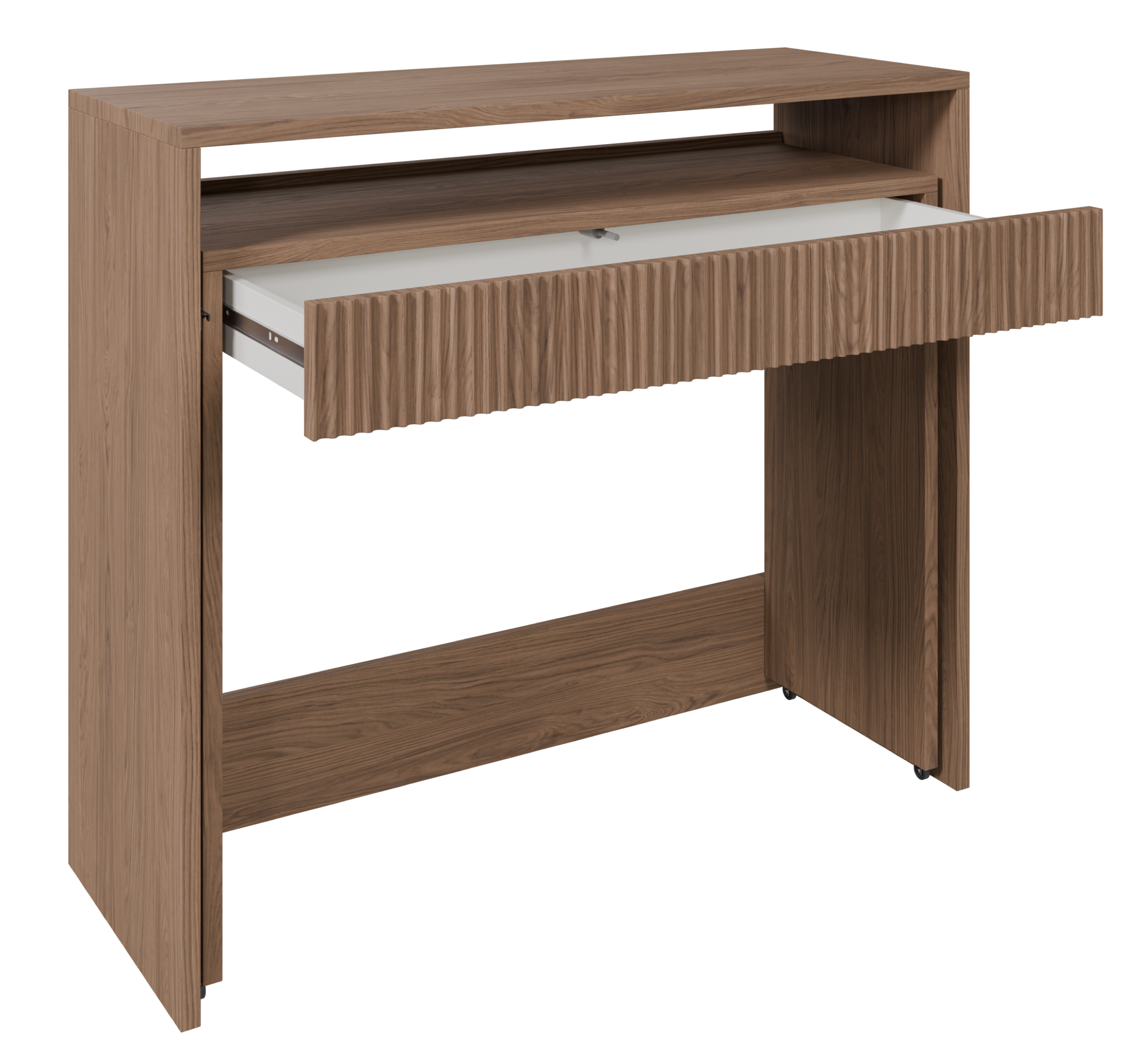Ausziehbarer Schreibtisch Zoom mit Schublade und Rillen, 98 cm, Eiche Casella